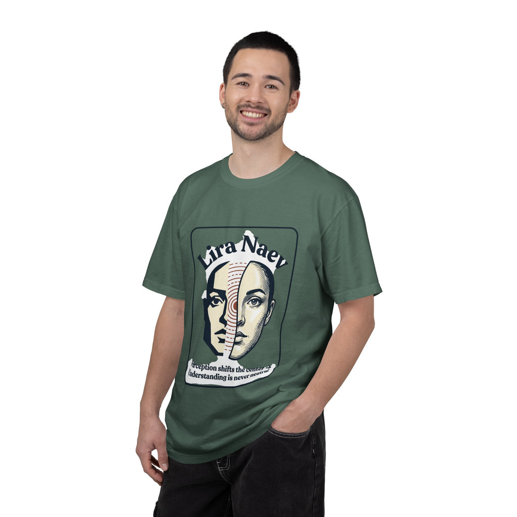 Power Runs Black PRB Lira Naev Split-Face Graphic T-Shirt — “Perception shifts the center” Statement Tee by Power Runs Black