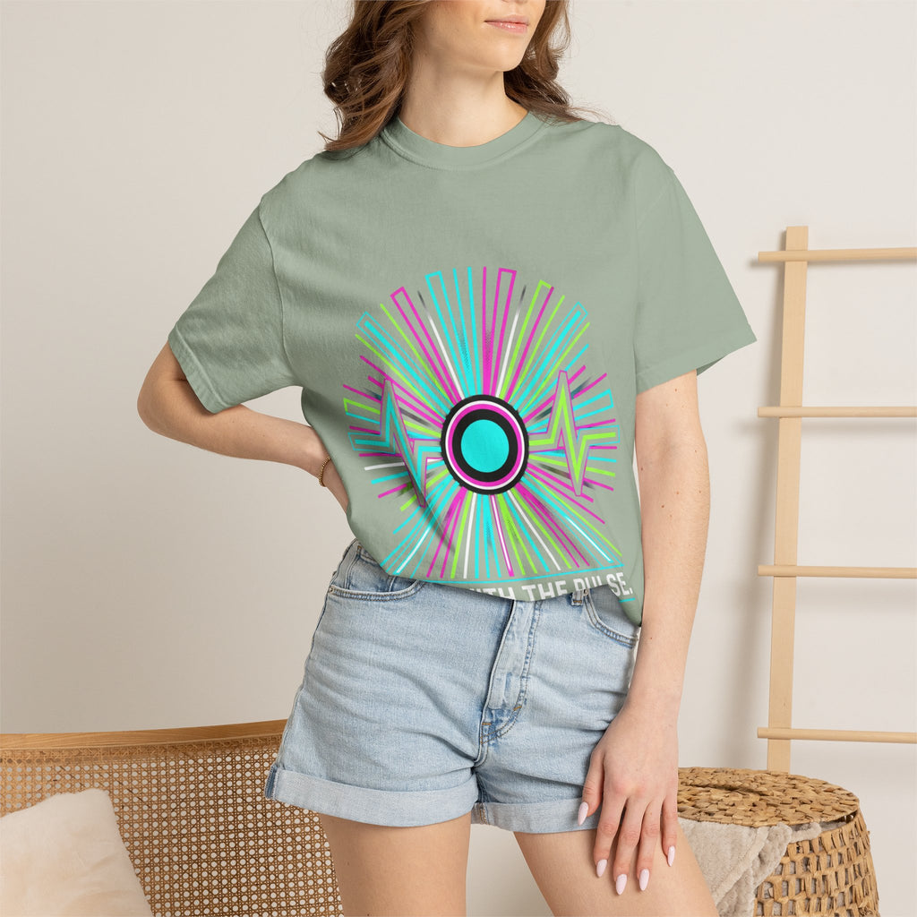 Power Runs Black PRB Electric "Move With Pulse" Graphic T-Shirt — Neon Sunburst Design by Printify