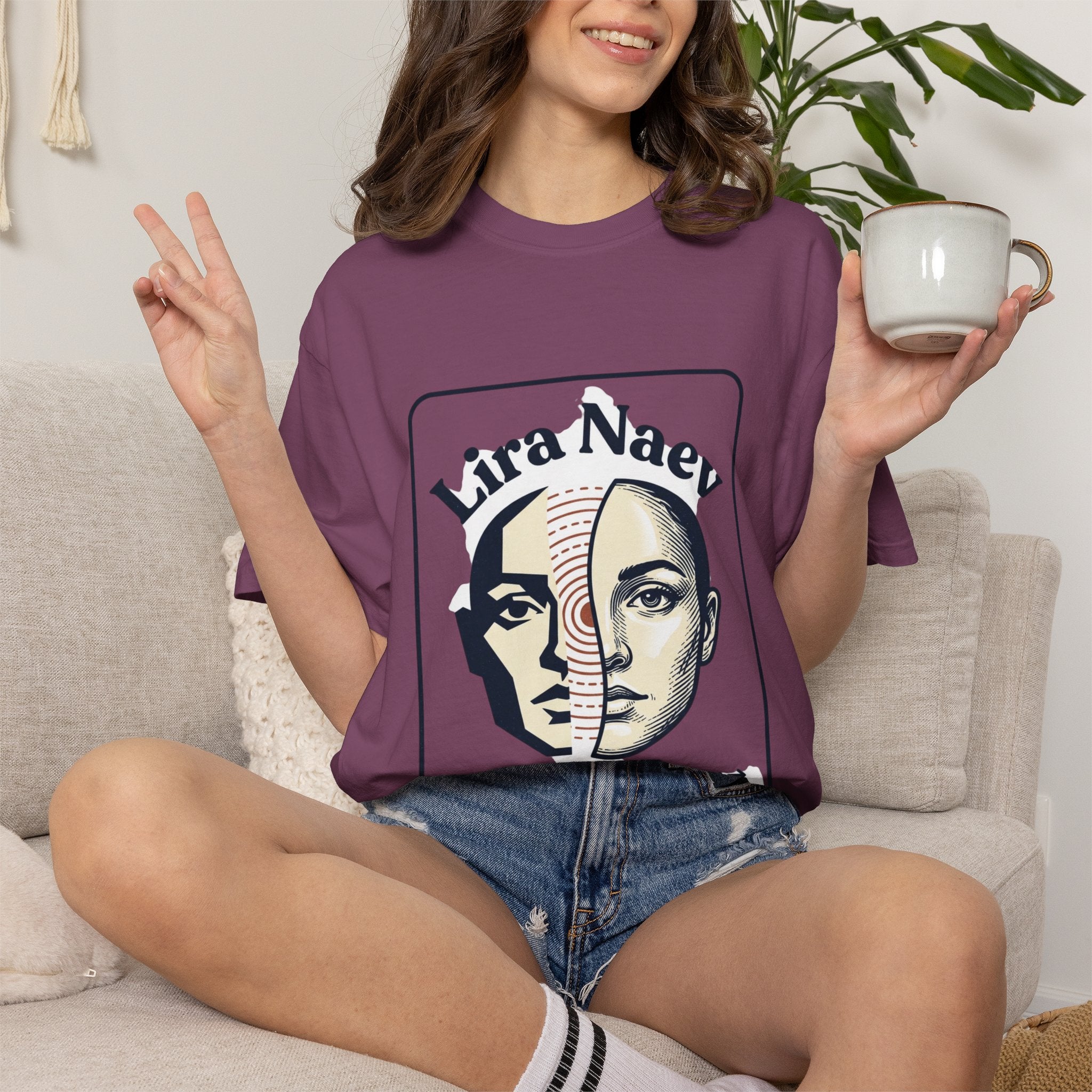 Power Runs Black PRB Lira Naev Split-Face Graphic T-Shirt — “Perception shifts the center” Statement Tee by Printify