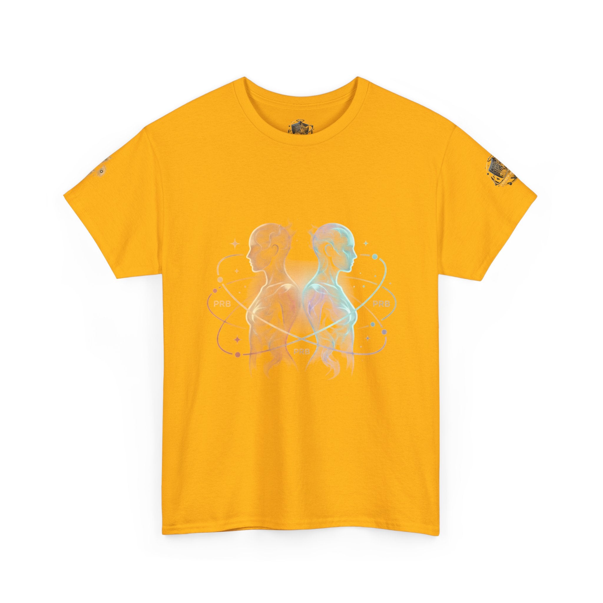 Power Runs Black Gemini Spirit Tee — Twin Sun & Moon Celestial Graphic T-Shirt by Printify