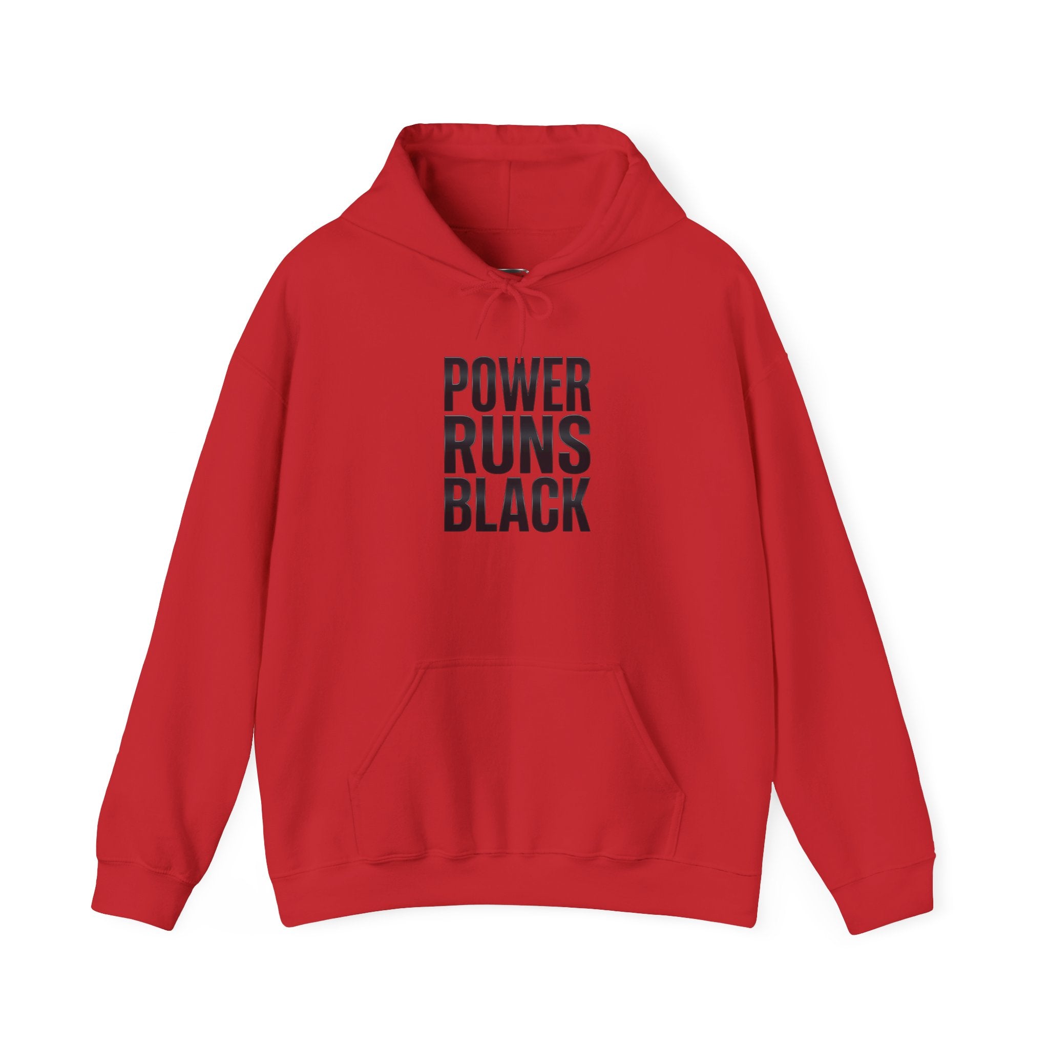 Power Runs Black Hoodie — Bold Graphic Athletic Streetwear by Printify