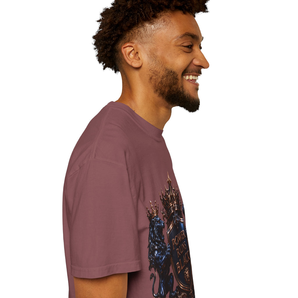 Power Runs Black Crest T-shirt | Heraldic Lion Shield Tee by Power Runs Black