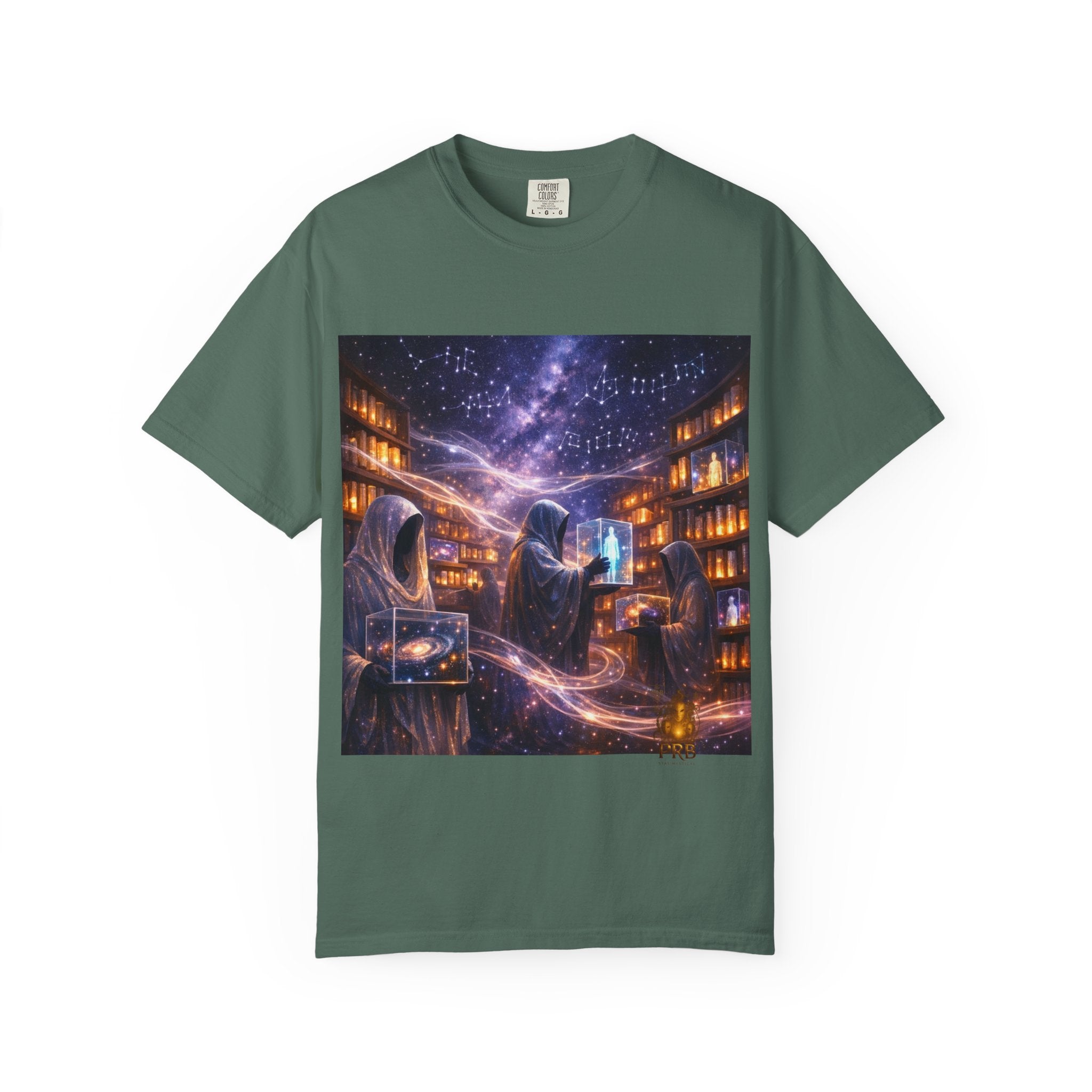 PRB Mystic Library Wizards T-Shirt — Cosmic Sorcerer Art Tee by Power Runs Black