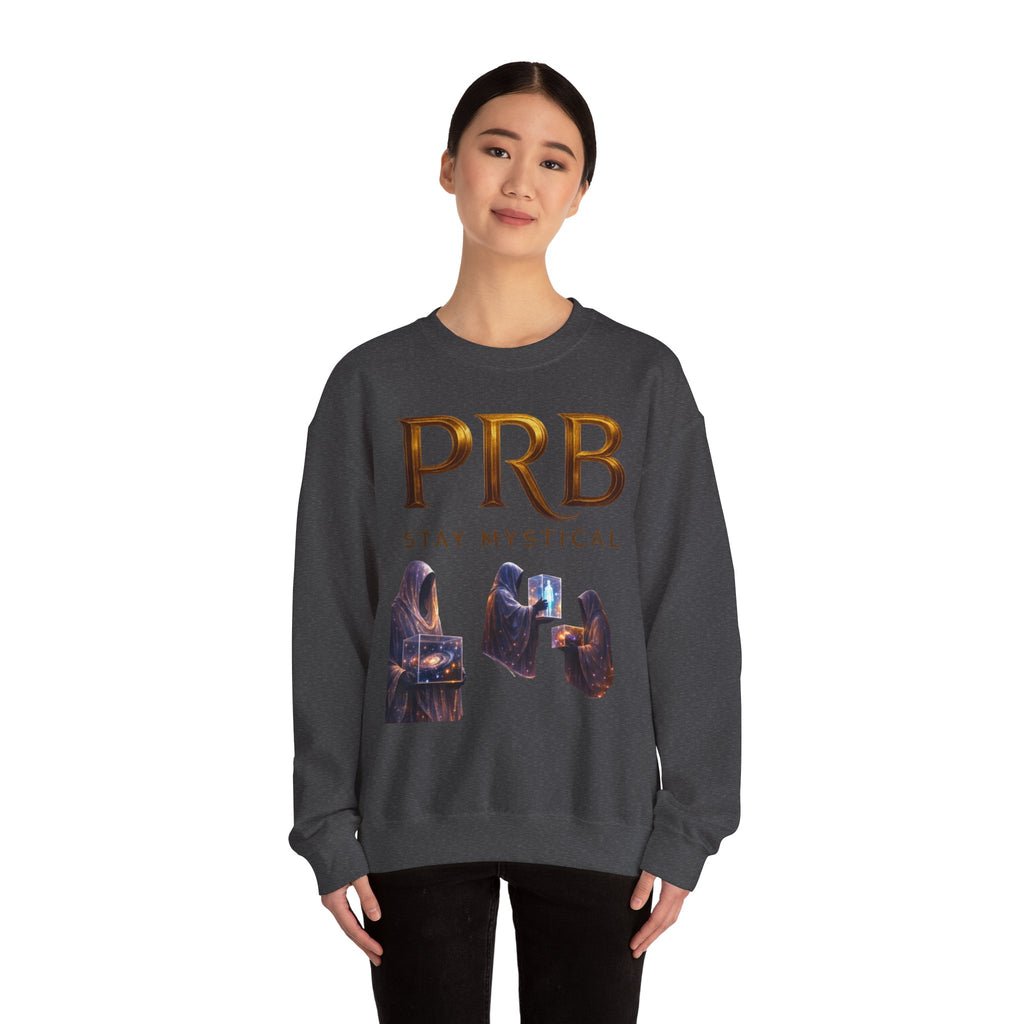 PRB Mystic Library Crewneck Sweatshirt — Cosmic Wizardry Art by Power Runs Black