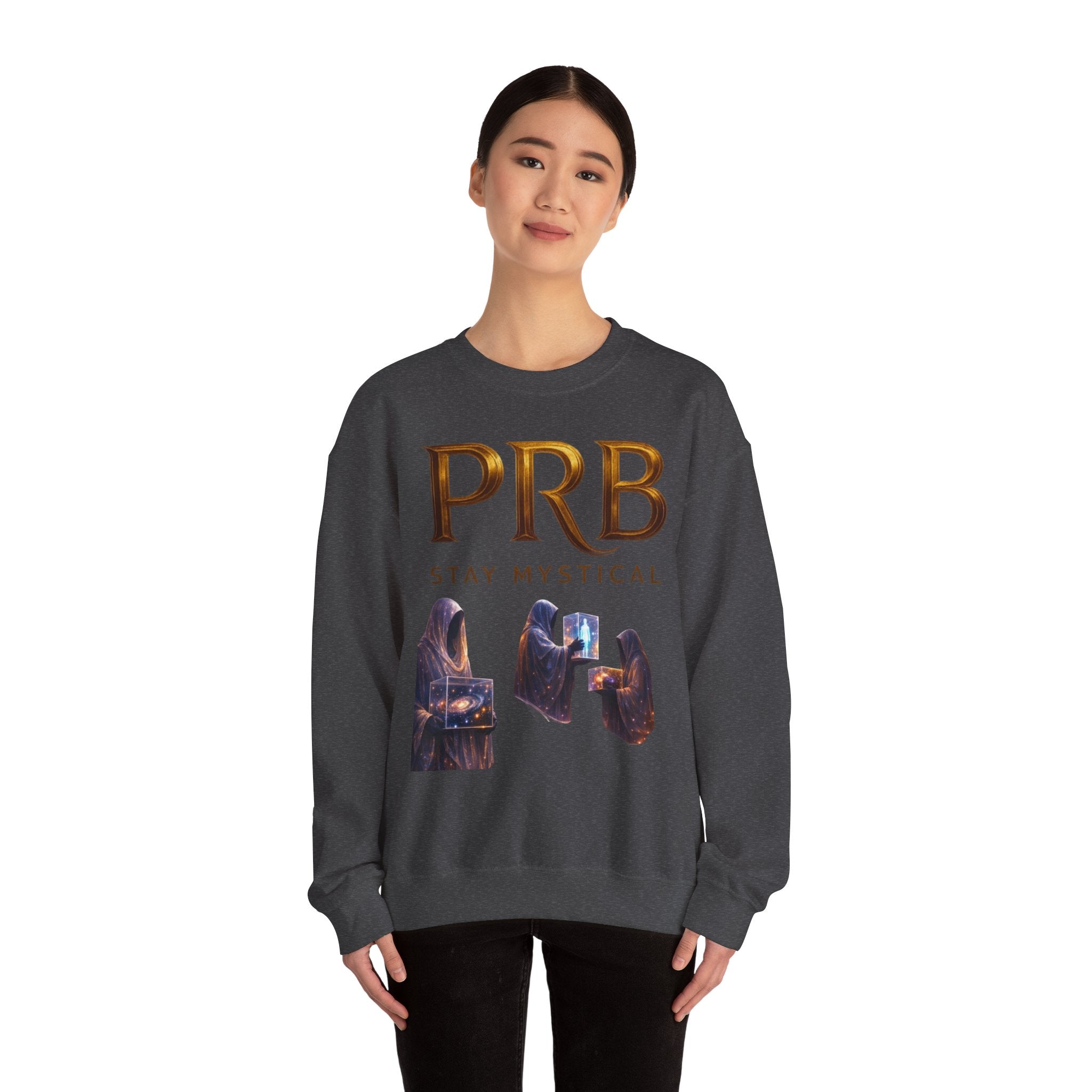 PRB Mystic Library Crewneck Sweatshirt — Cosmic Wizardry Art by Power Runs Black