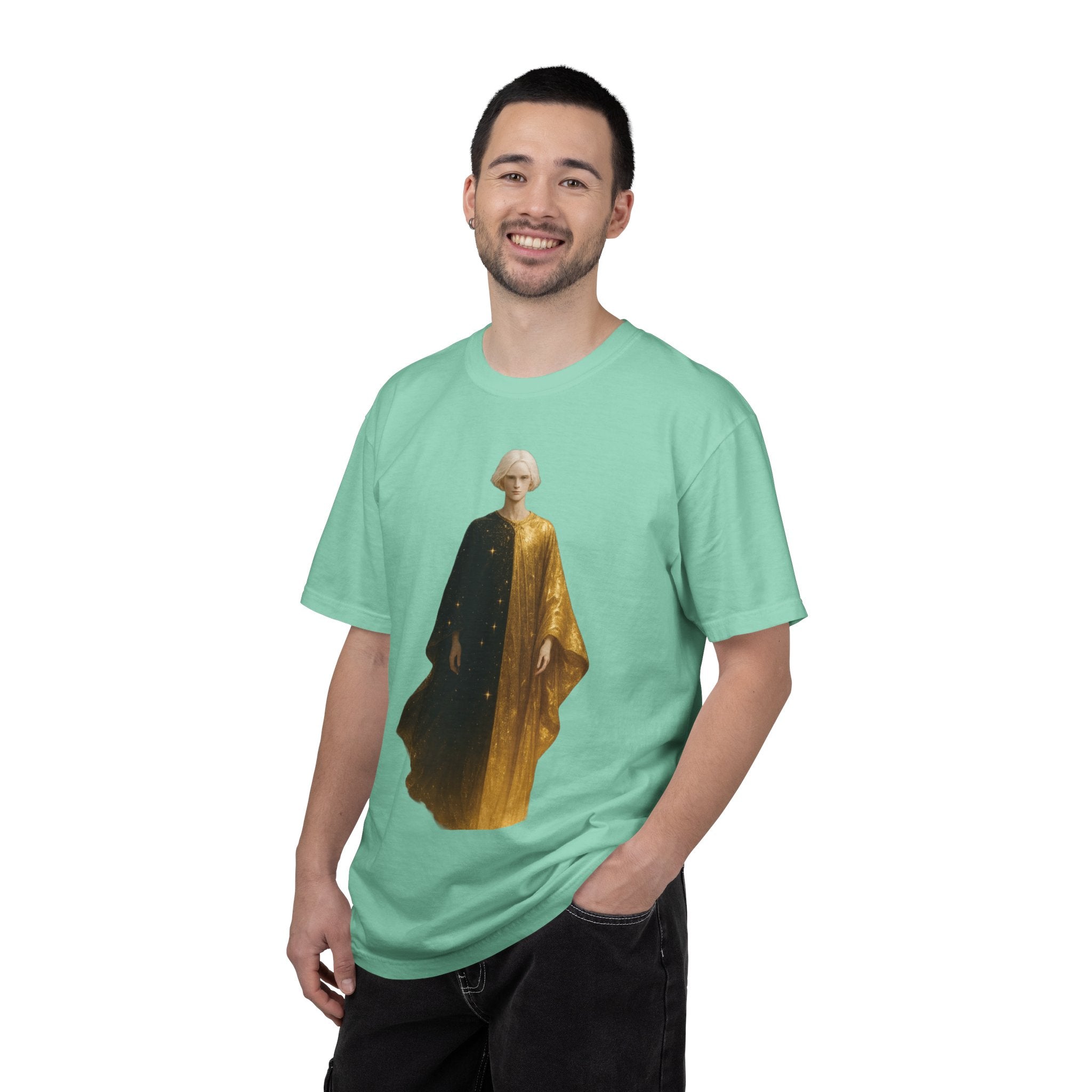 Power Runs Black PRB Twelfth Golden Cloak Figure T-Shirt | Surreal Angelic Portrait by Power Runs Black