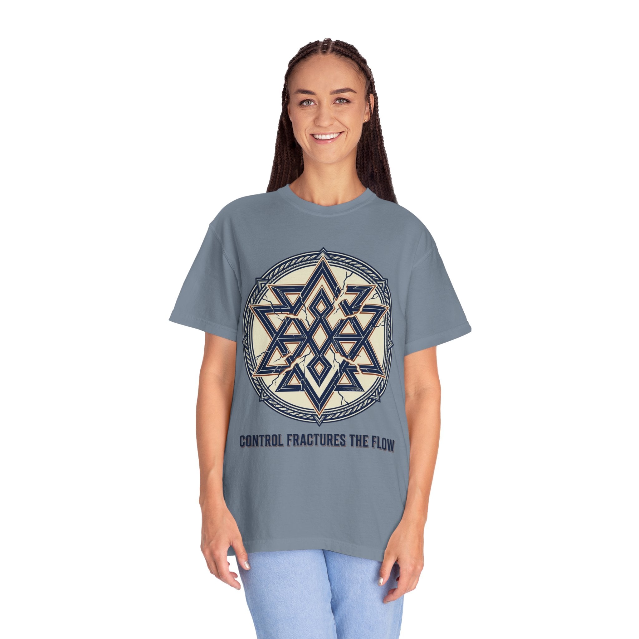 Power Runs Black PRB Geometric Star Mandala T-Shirt — "Control Fractures the Flow" Graphic Tee by Power Runs Black