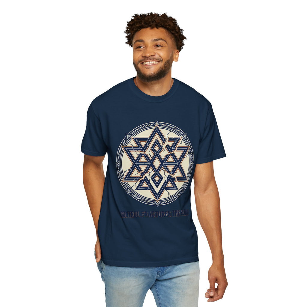 Power Runs Black PRB Geometric Star Mandala T-Shirt — "Control Fractures the Flow" Graphic Tee by Power Runs Black