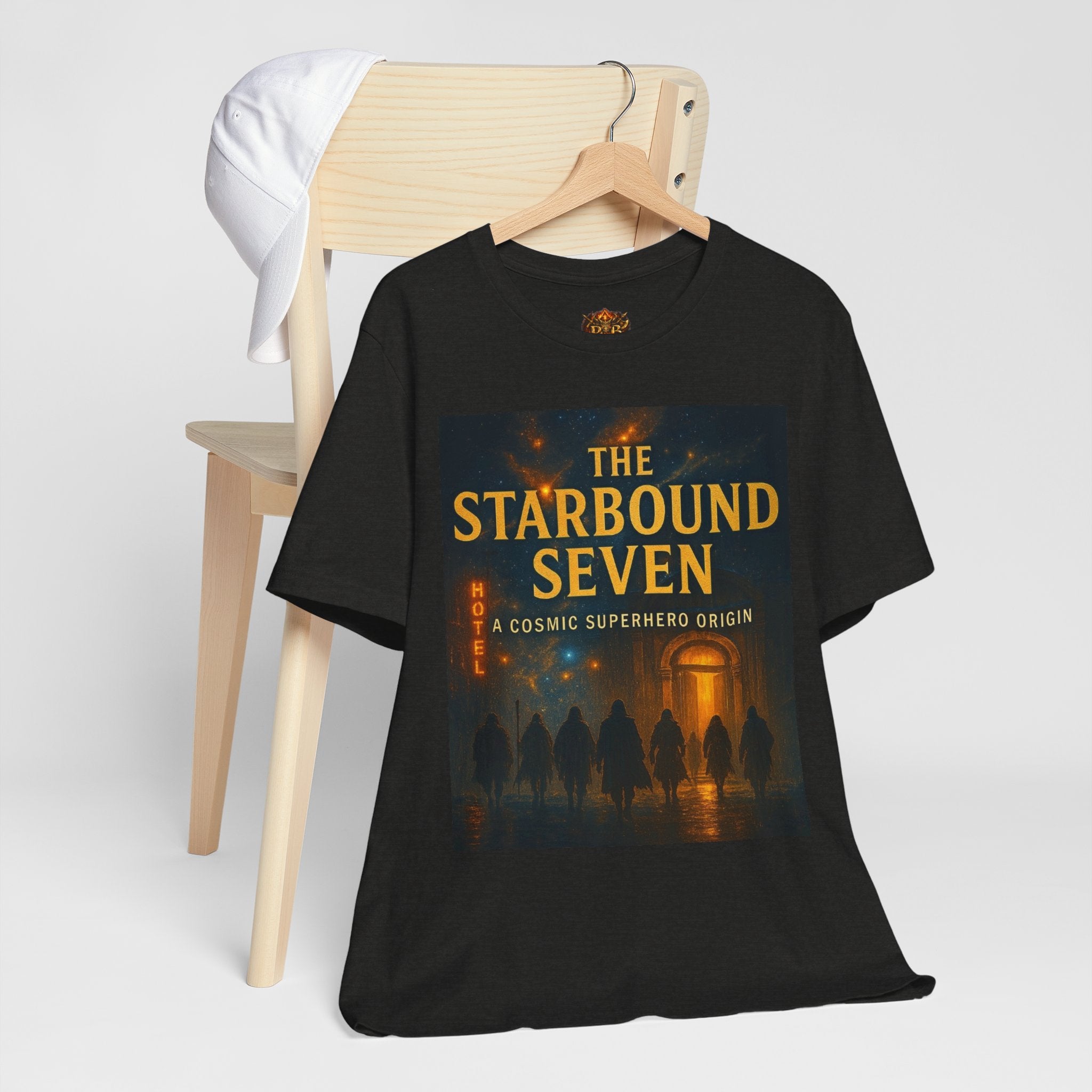 Power Runs Black PRB The Starbound Seven Tee – Retro Cosmic Superhero Poster Shirt by Power Runs Black