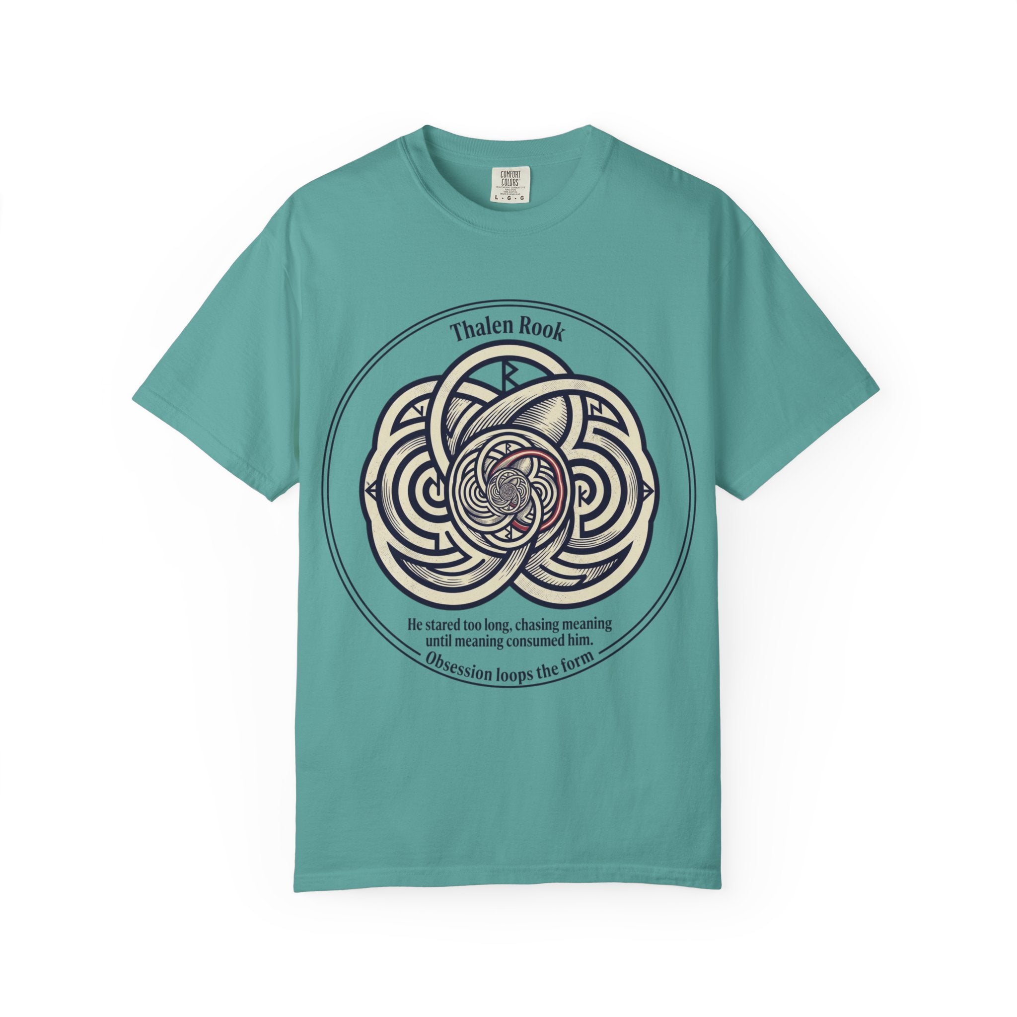 Power Runs Black PRB Thalen Rook Celtic Knot Graphic T-Shirt — "He stared too long..." Quote Tee by Power Runs Black