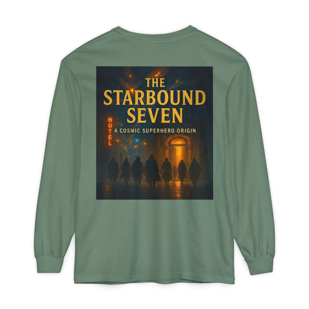 PRB The Starbound Seven graphic long sleeve shirt | cosmic superhero poster by Power Runs Black