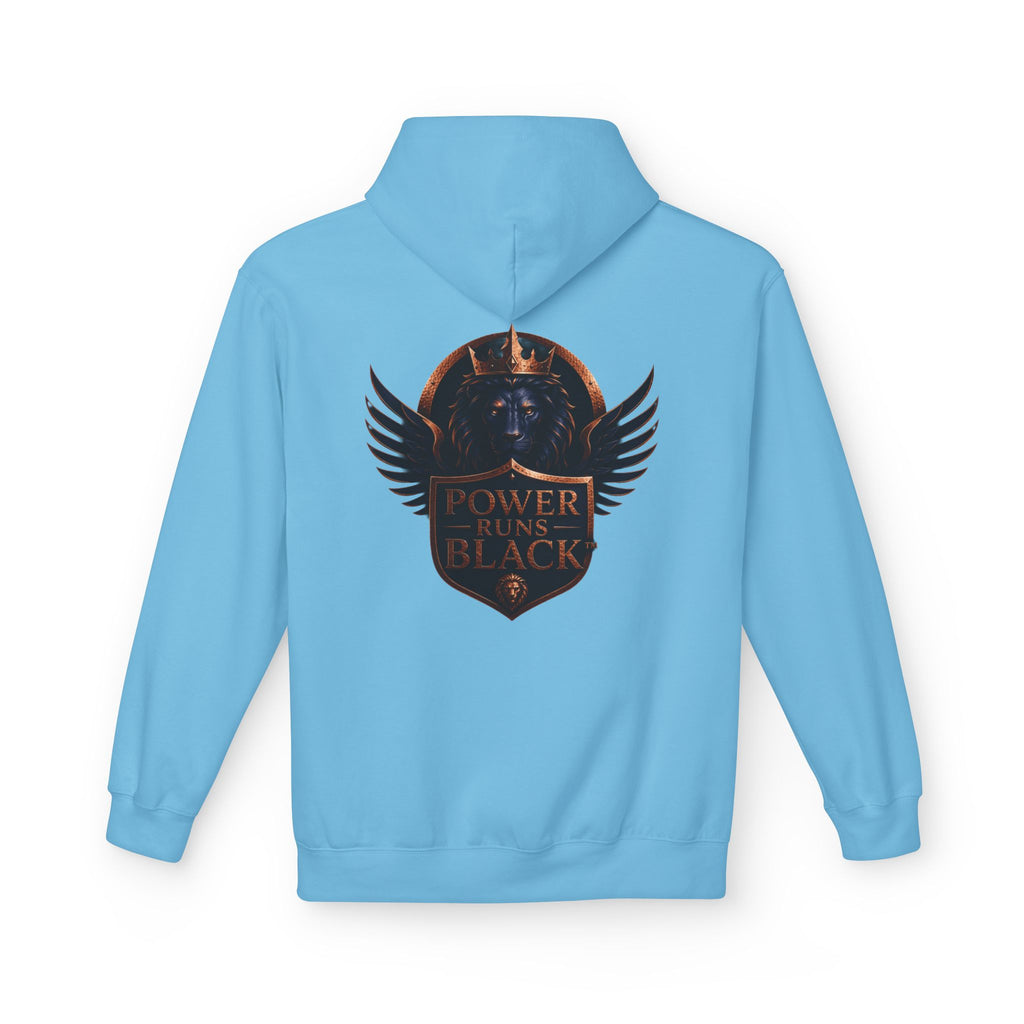 Power Runs Black crest hoodie | medieval shield with lions and wings by Power Runs Black