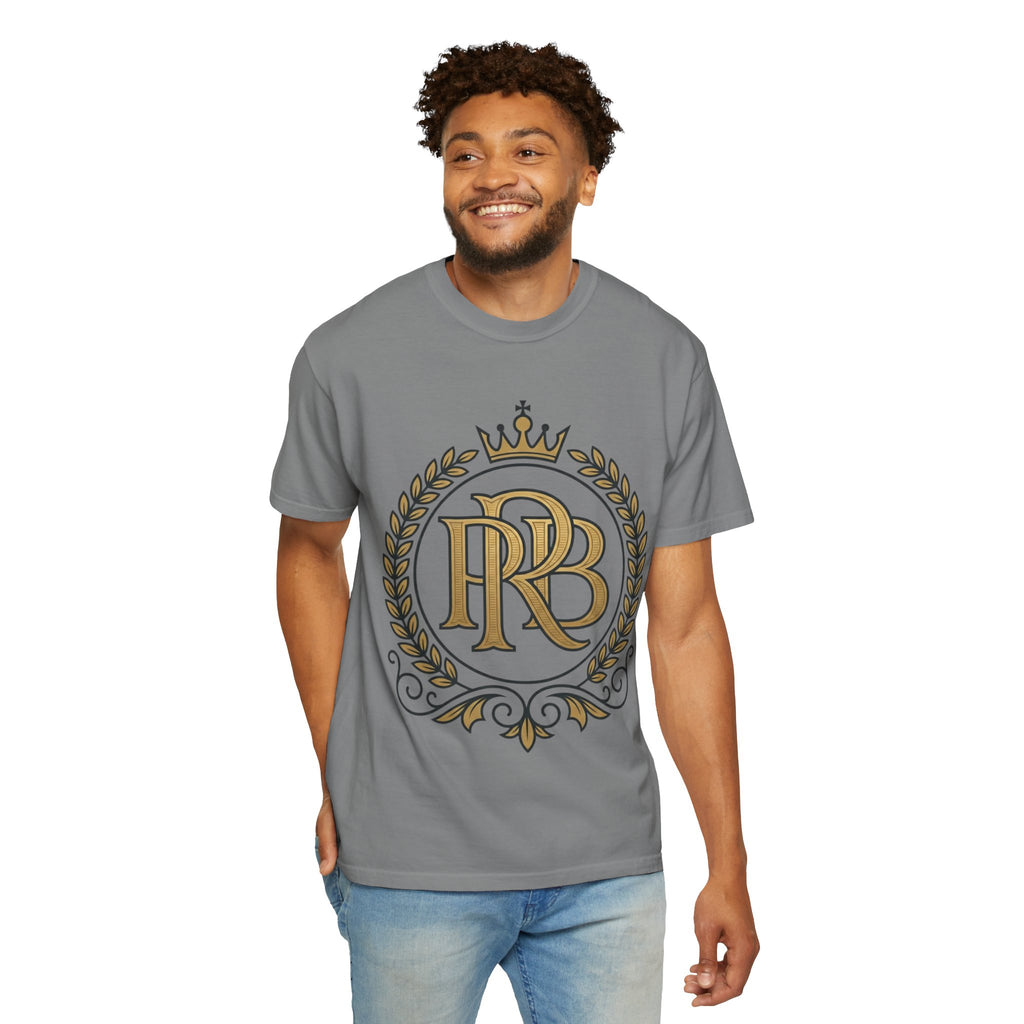 PRB Gold Monogram Crest Graphic T-Shirt | Laurel Crown Emblem Streetwear Tee by Printify