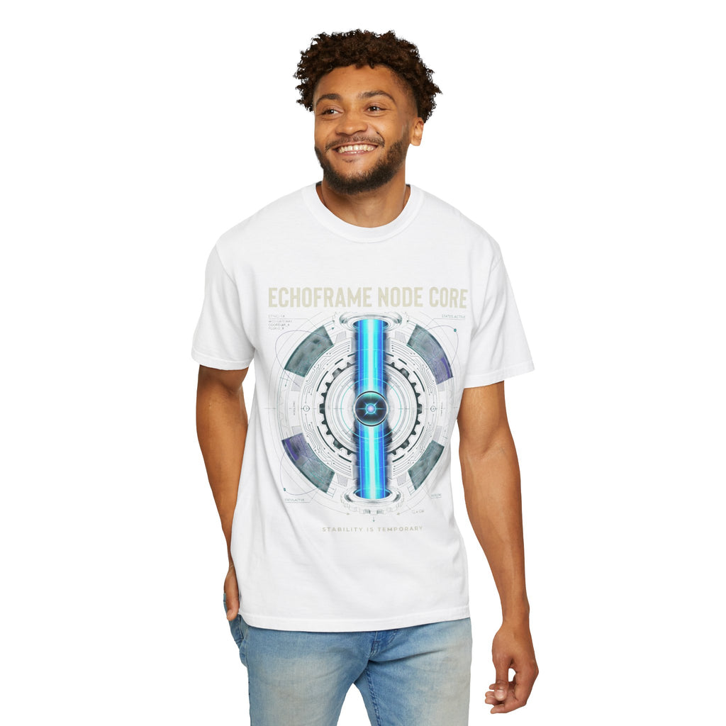 Power Runs Black PRB Echoframe Node Core T-Shirt — Futuristic Tech Graphic Tee by Power Runs Black