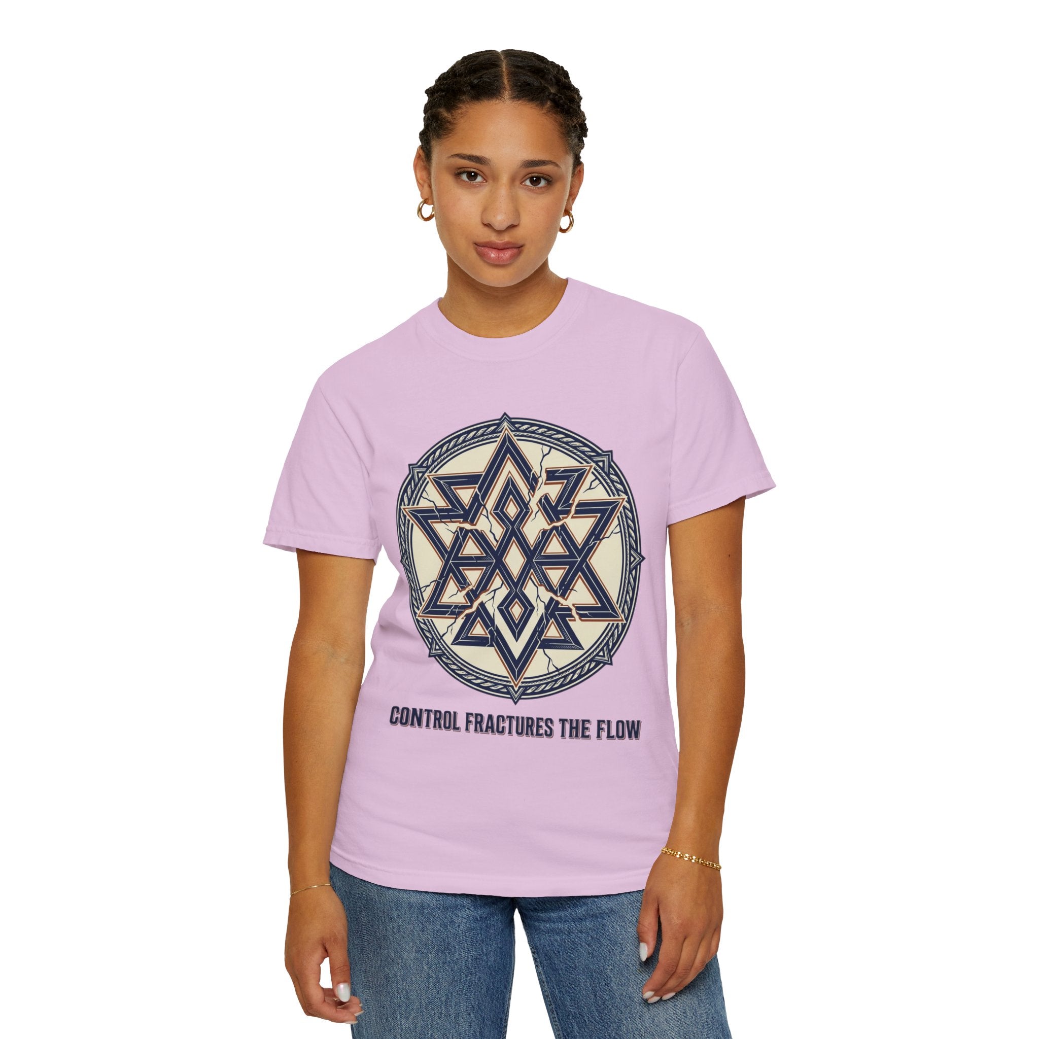Power Runs Black PRB Geometric Star Mandala T-Shirt — "Control Fractures the Flow" Graphic Tee by Power Runs Black