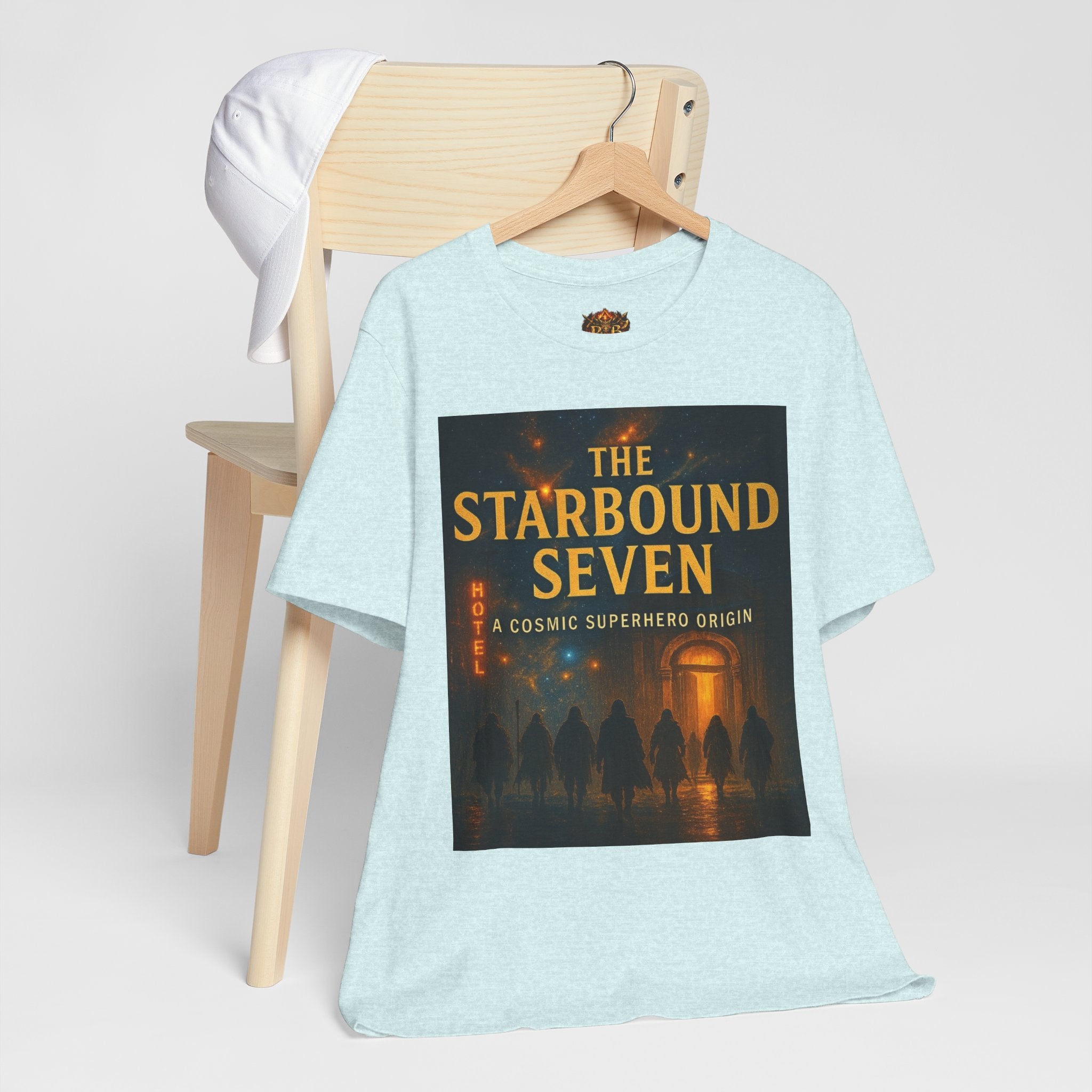 Power Runs Black PRB The Starbound Seven Tee – Retro Cosmic Superhero Poster Shirt by Power Runs Black
