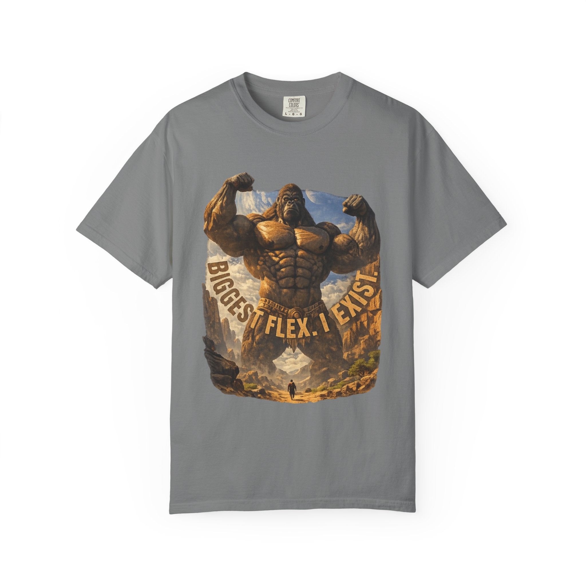 Power Runs Black PRB Biggest Flex I Exist T-Shirt — Funny Muscle Gorilla Graphic Tee by Printify