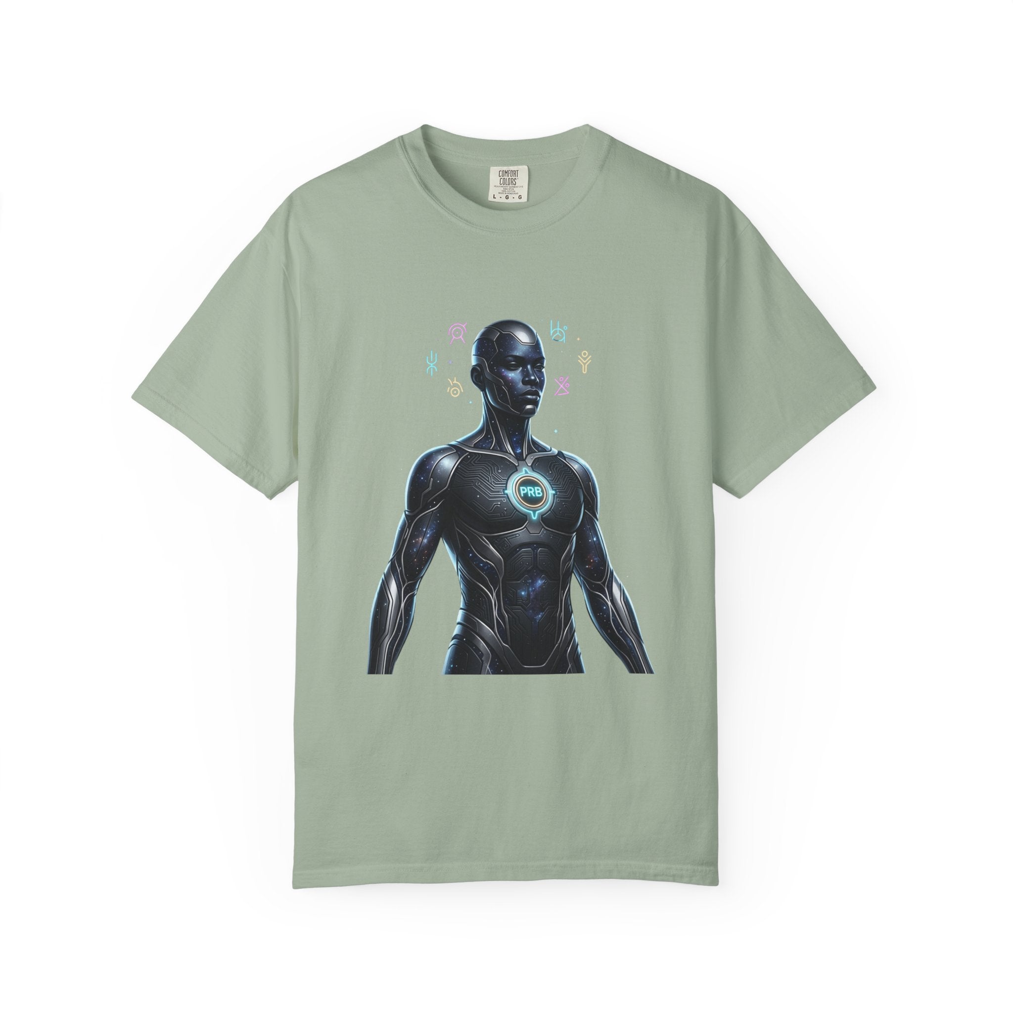 Printify PRB — “Algorithm God” 4K Futuristic Cyborg with Glowing Chest T-shirt | Sci-Fi Android Art - T-Shirt