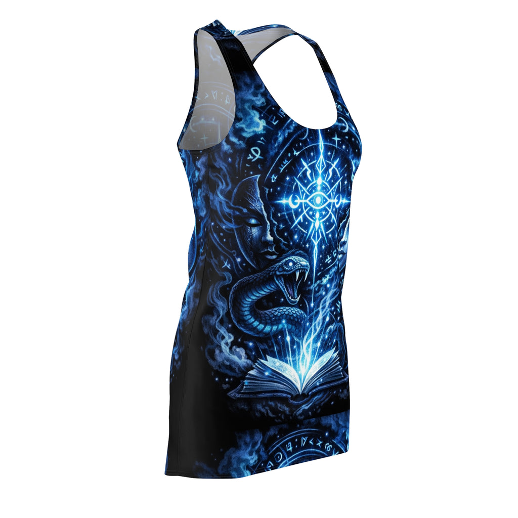 Pretty Rich Bitch The Collection by PRB Mystic Grimoire Racerback Dress — Blue Magic Book & Serpent Print by Power Runs Black