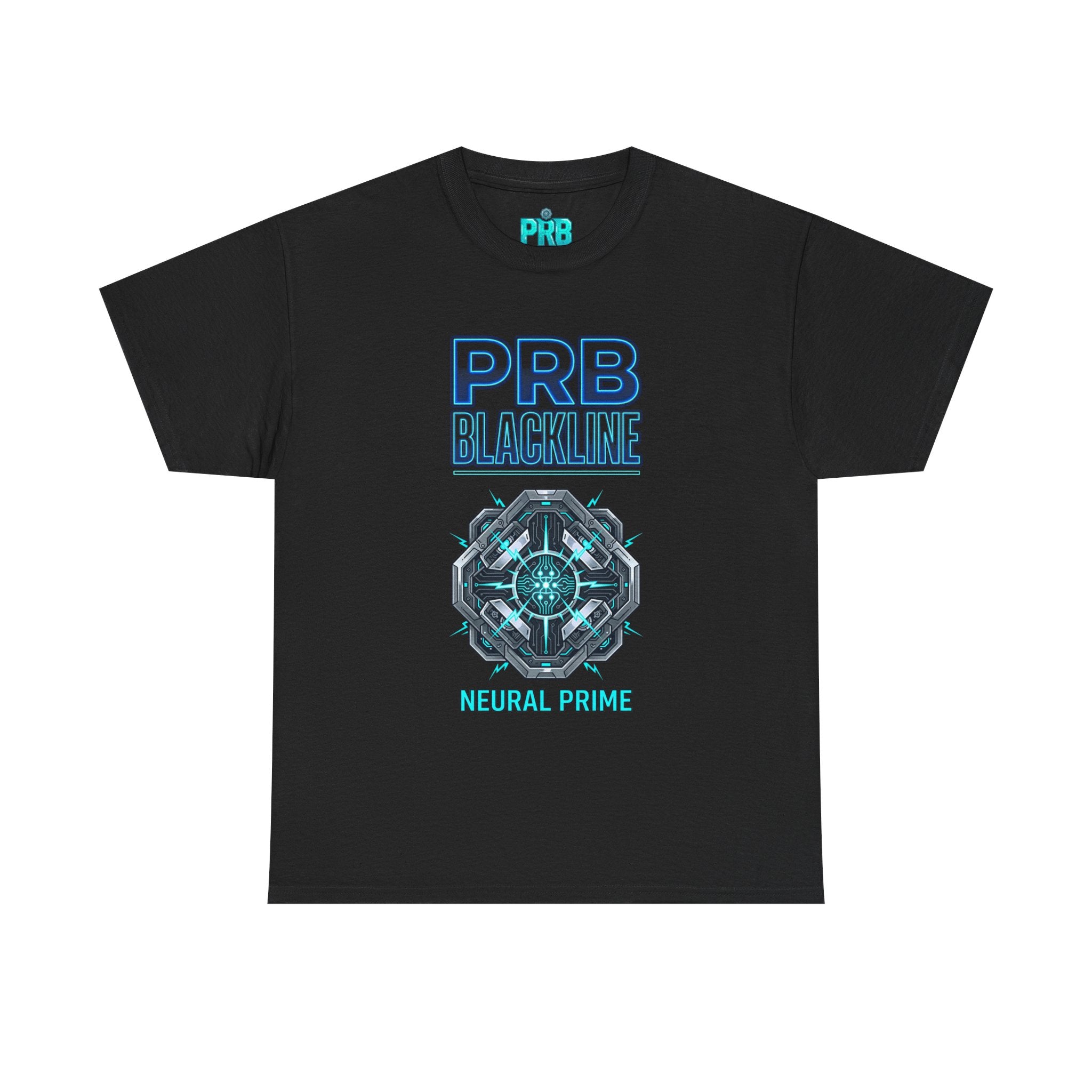 PRB Blackline Neural Prime Tech Tee — Futuristic Sci‑Fi Circuit Graphic T-Shirt by Power Runs Black