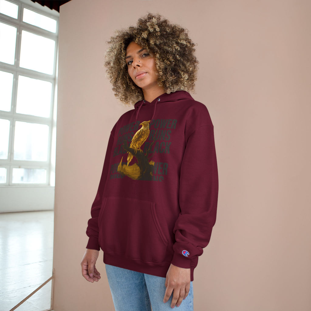 PRB Champion Hoodie — 'Power Runs Black' Golden Bird Graphic Pullover by Power Runs Black