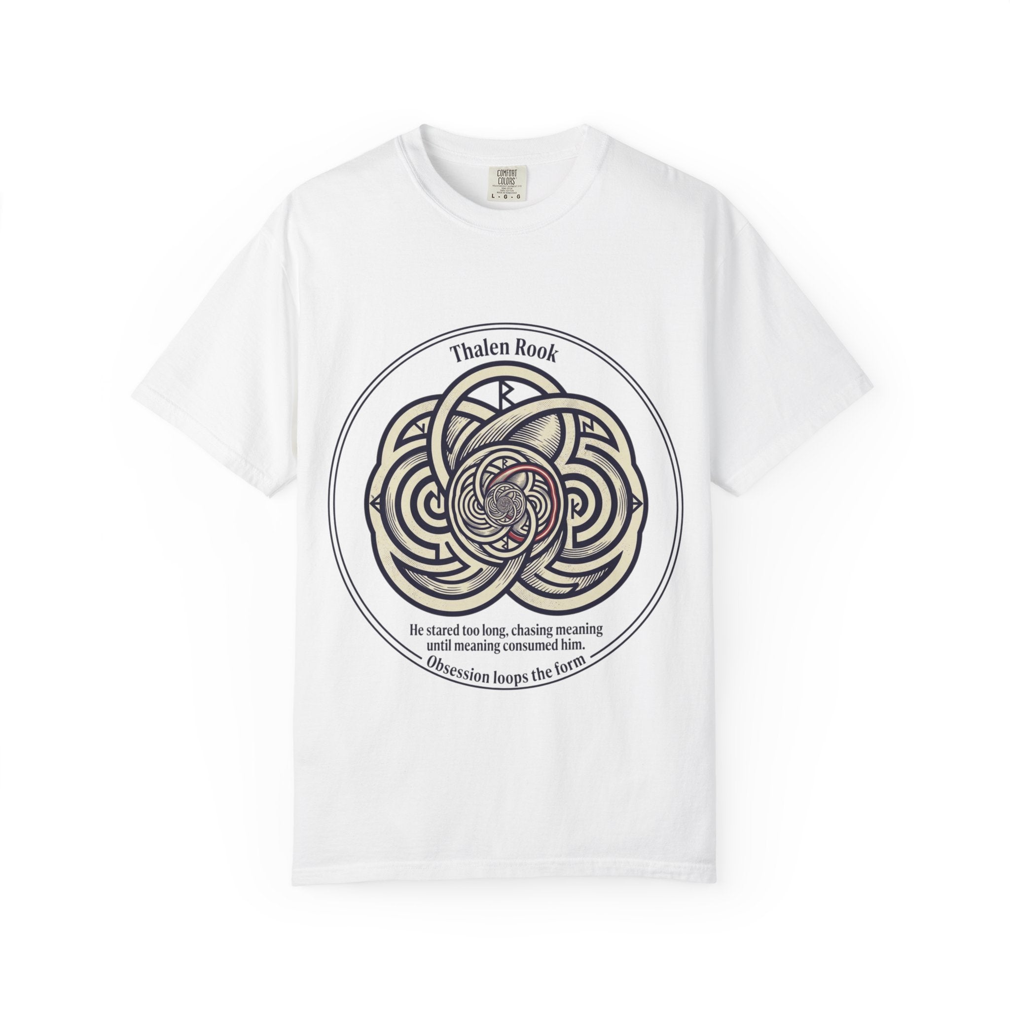 Power Runs Black PRB Thalen Rook Celtic Knot Graphic T-Shirt — "He stared too long..." Quote Tee by Printify
