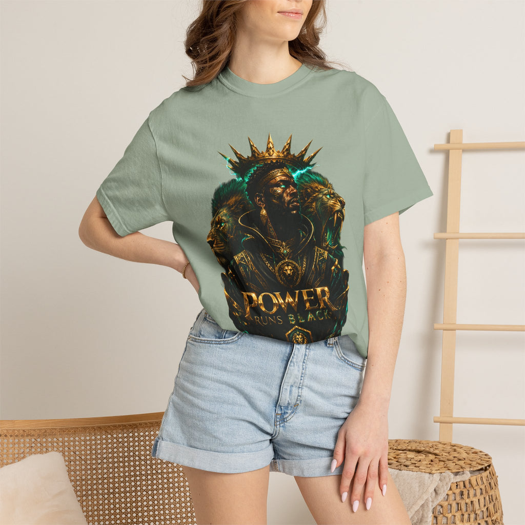 Power Runs Black PRB Green Angel Graphics Tee by Power Runs Black