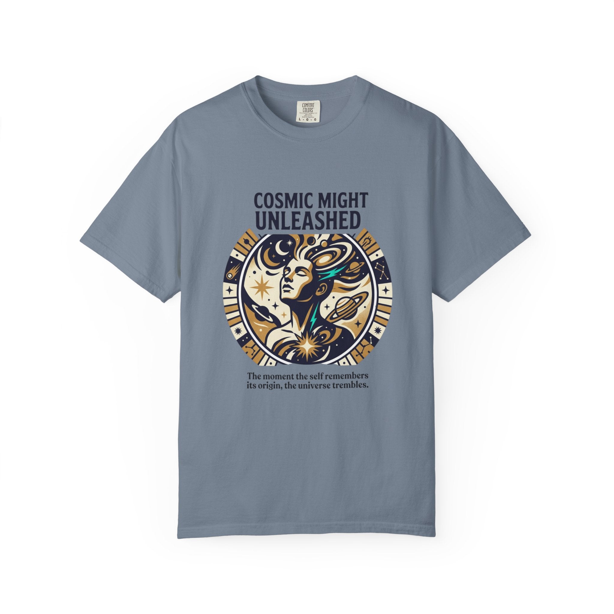 PRB Starforged Flex Cosmic Might Unleashed Graphic T-Shirt — Celestial Stag Astrology Tee by Power Runs Black