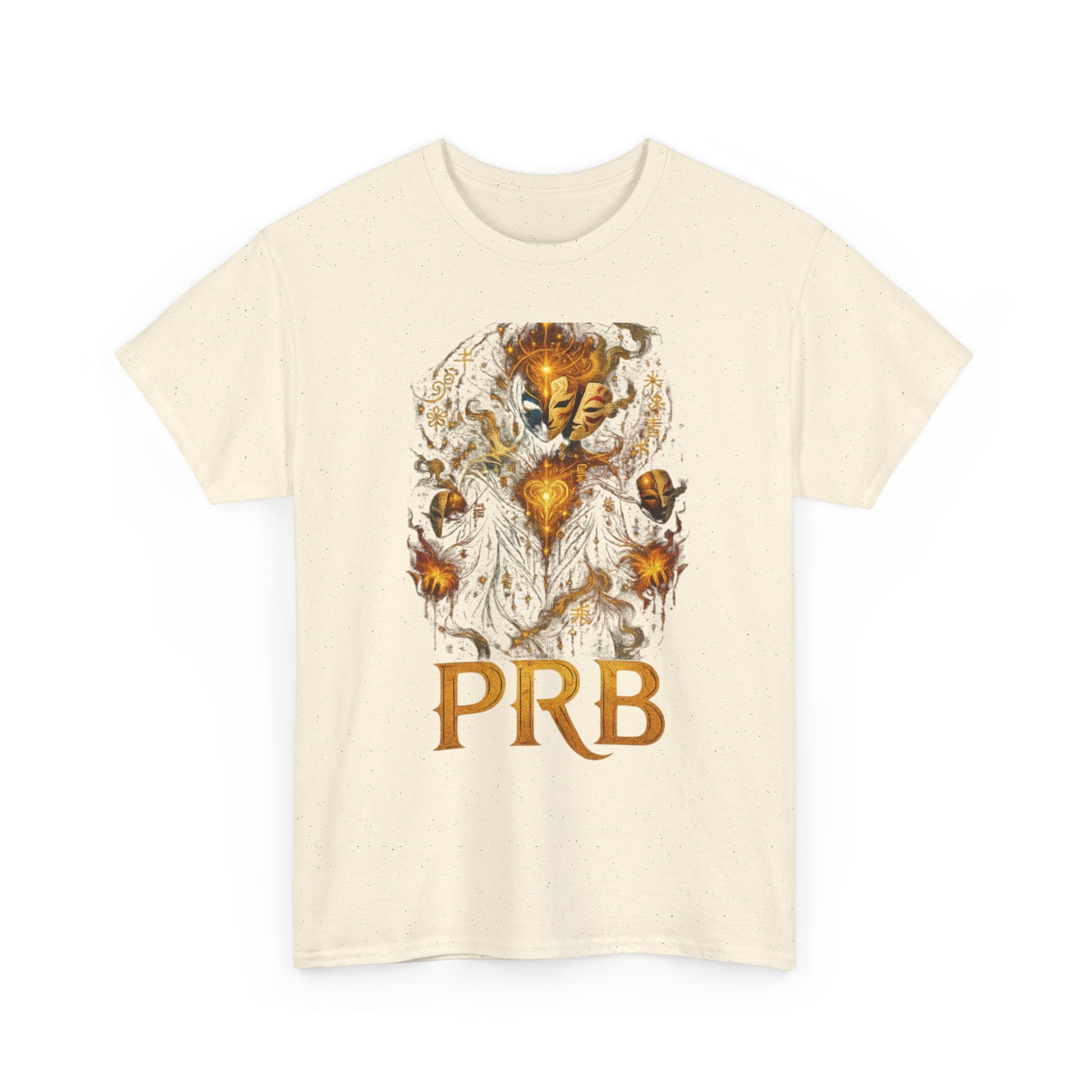 PRB Golden Mystic Mask Graphic Tee — Vintage Nature Illustration T-Shirt by Power Runs Black