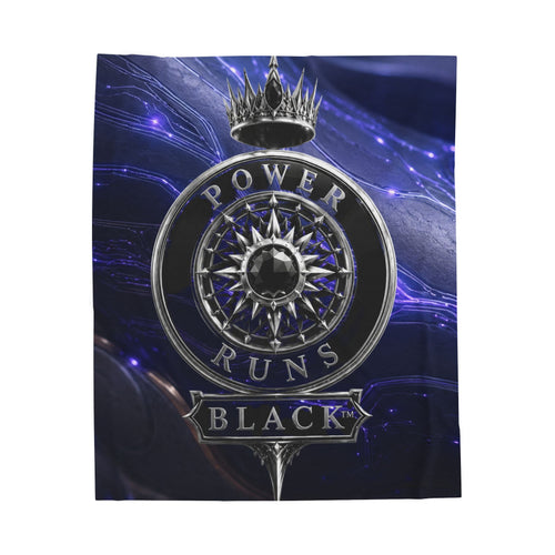 Power Runs Black Velveteen Plush Blanket – Galactic Crown Emblem by Power Runs Black