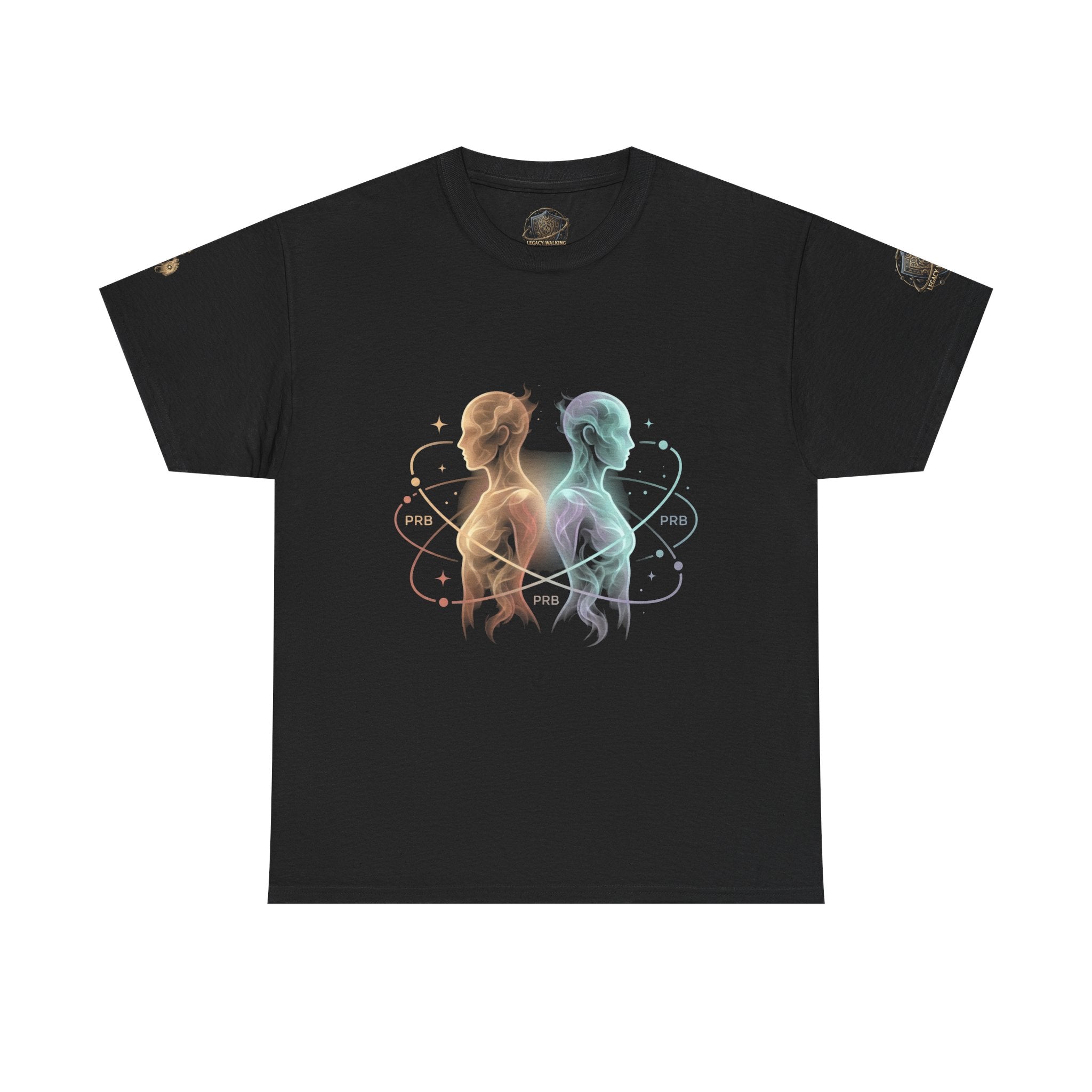 Power Runs Black Gemini Spirit Tee — Twin Sun & Moon Celestial Graphic T-Shirt by Printify