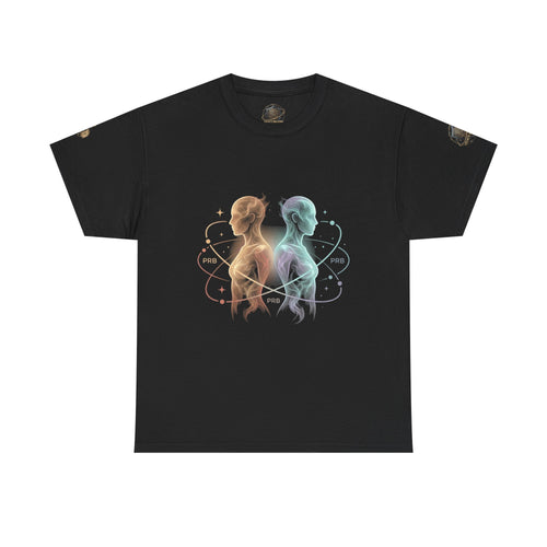 Power Runs Black Gemini Spirit Tee — Twin Sun & Moon Celestial Graphic T-Shirt by Printify