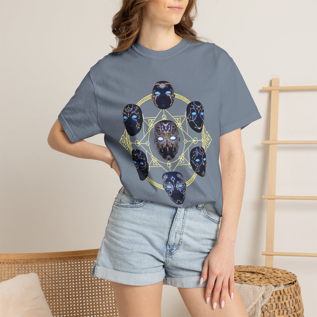 PRB Tribal Mask Circle Graphic Tee, Spiritual Afrocentric Art by Power Runs Black