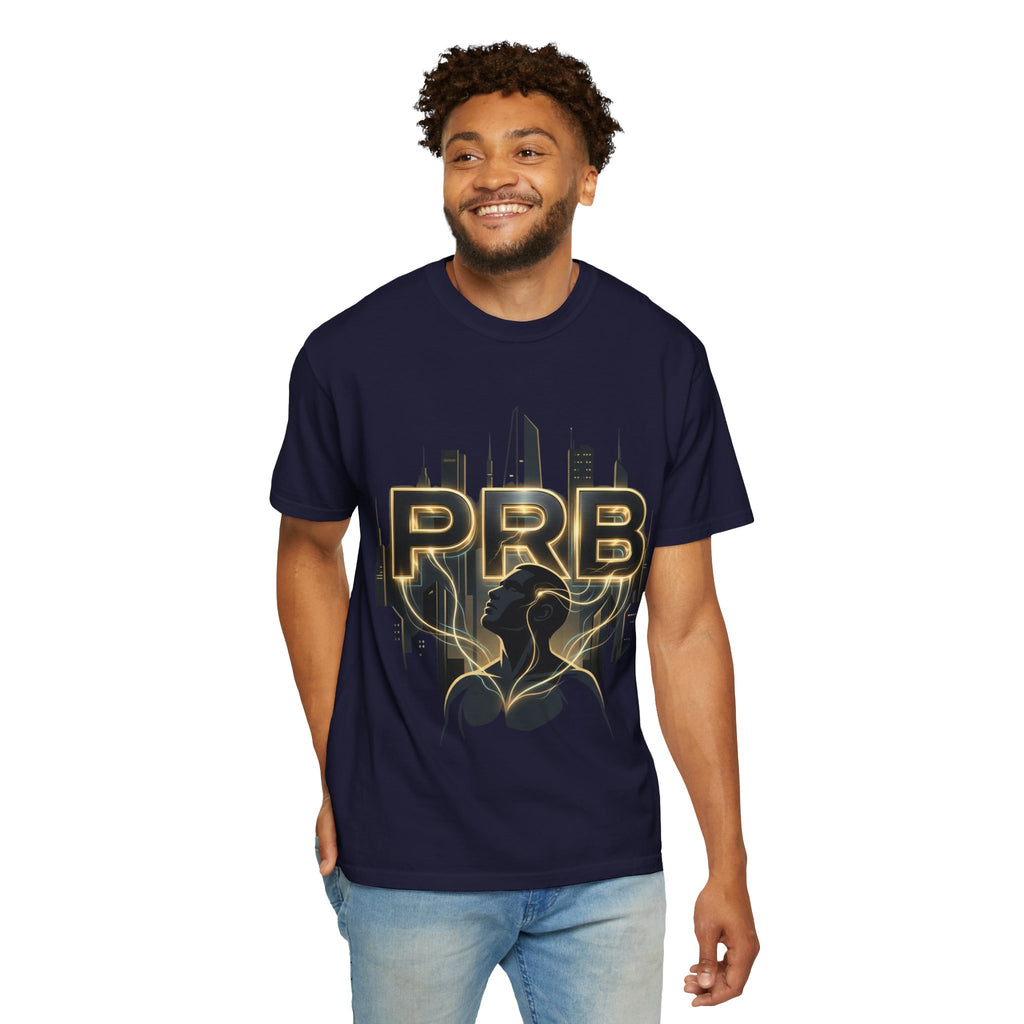 PRB Cityscape Graphic T-Shirt | Black & Gold Urban Streetwear Tee by Printify
