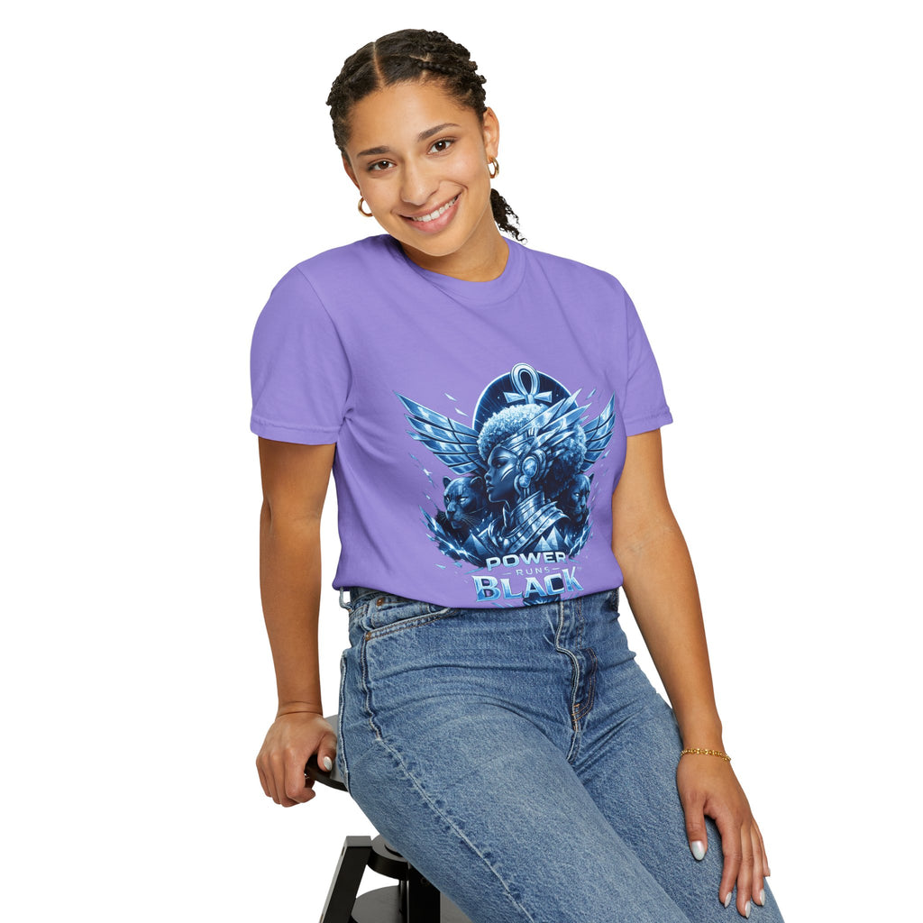 Power of Black Graphic T-Shirt — Egyptian Ankh Warrior Design by Power Runs Black