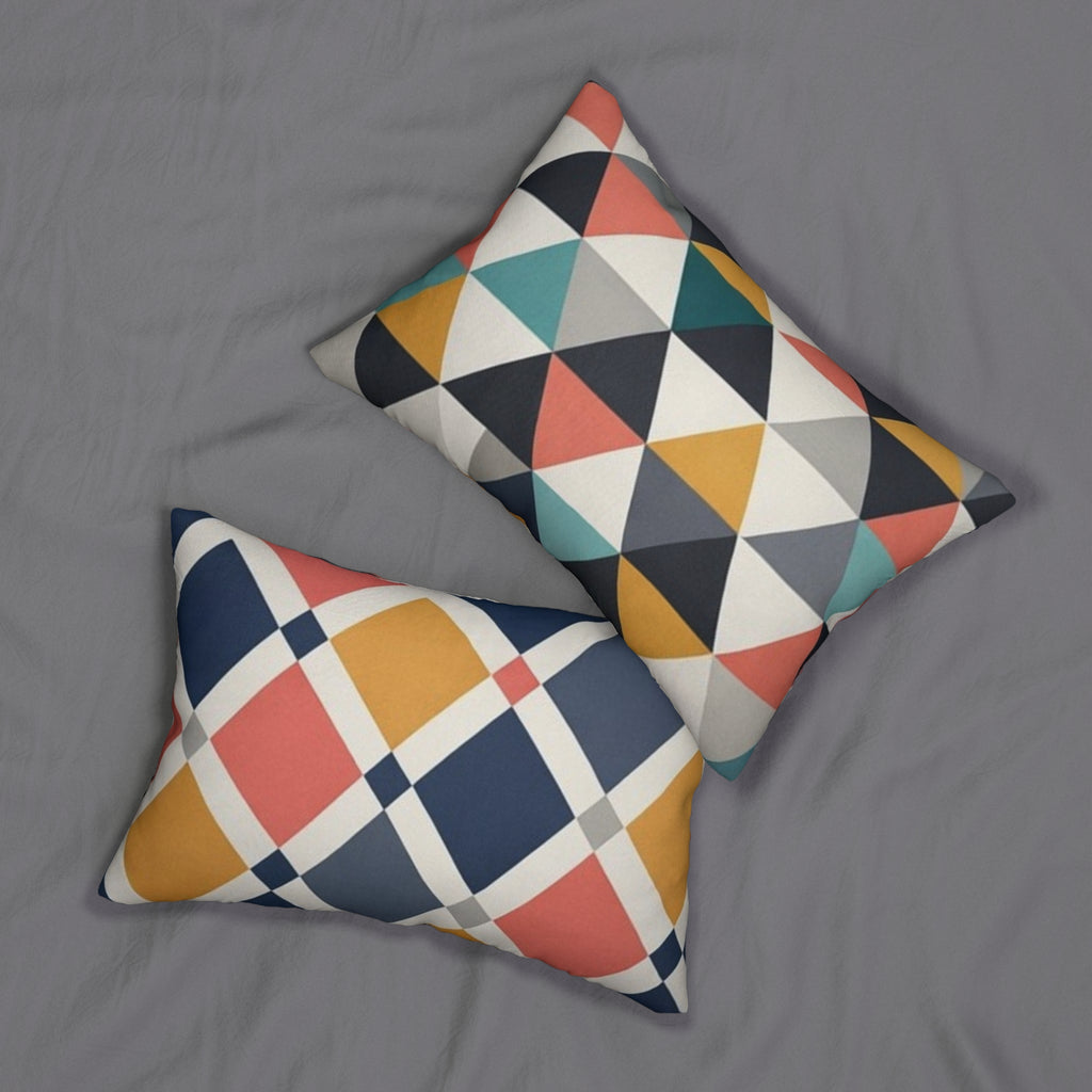 PRB Geometric Triangle & Diamond Lumbar Pillow — Mid-Century Modern Accent Cushion by Power Runs Black