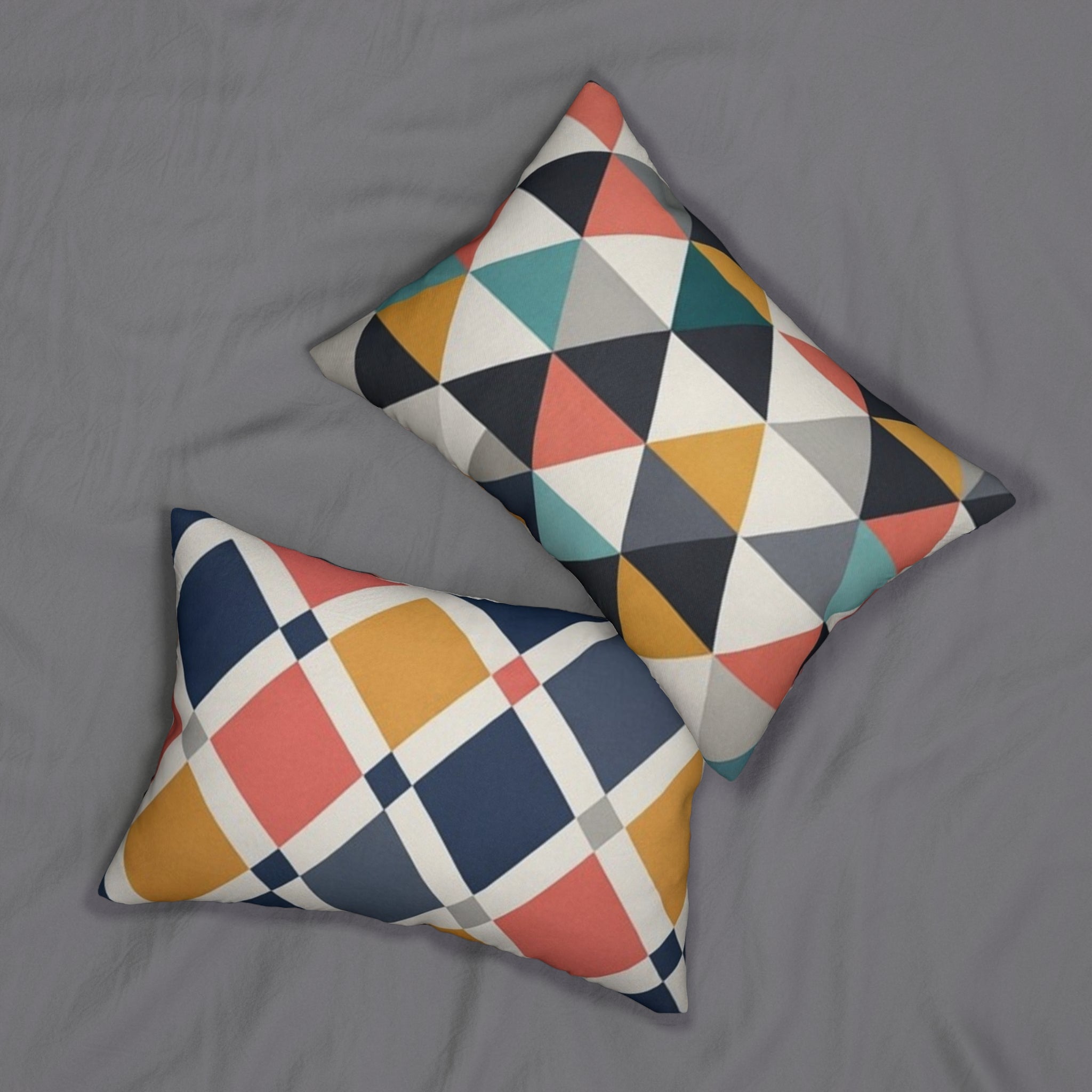 PRB Geometric Triangle & Diamond Lumbar Pillow — Mid-Century Modern Accent Cushion by Power Runs Black