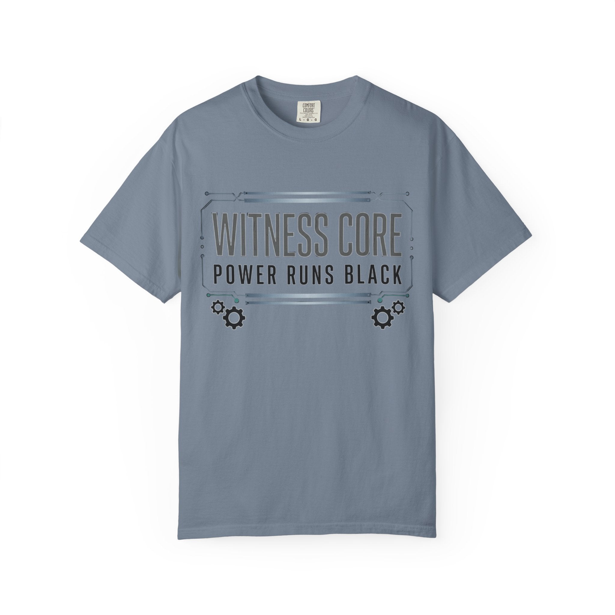 Printify PRB Witness Core Power Runs Black T-shirt | Tech Industrial Graphic Tee - T-Shirt