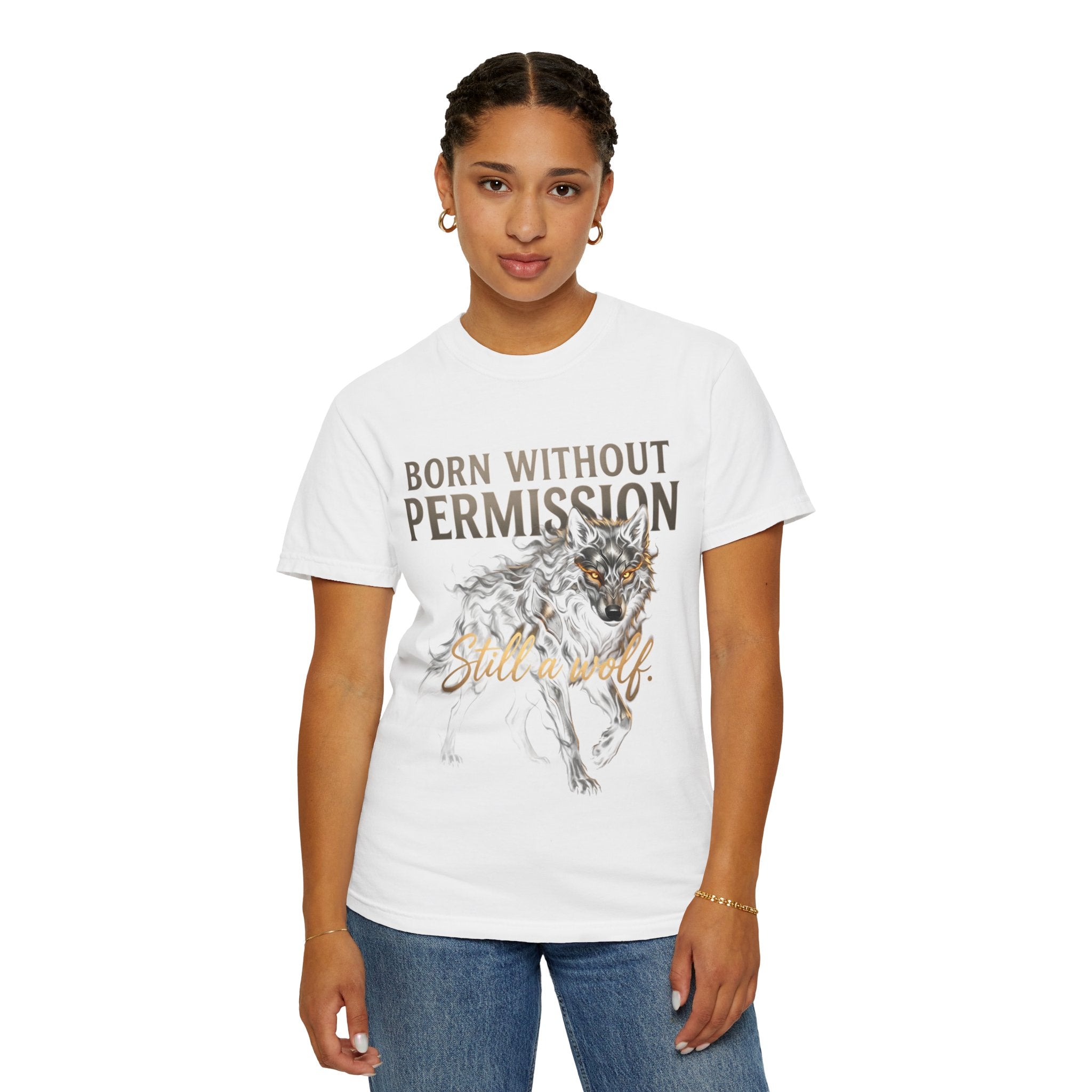 PRB Born Without Permission Wolf T-Shirt — Bold Wolf Graphic Tee by Printify