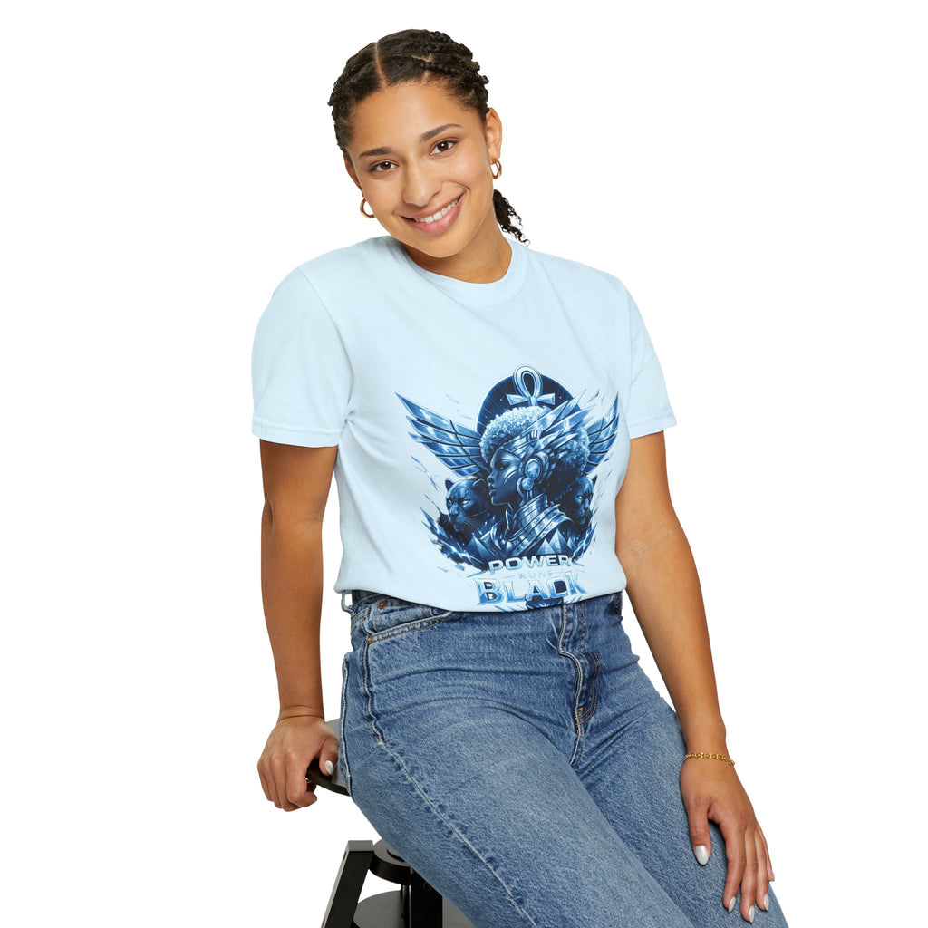 Power of Black Graphic T-Shirt — Egyptian Ankh Warrior Design by Power Runs Black