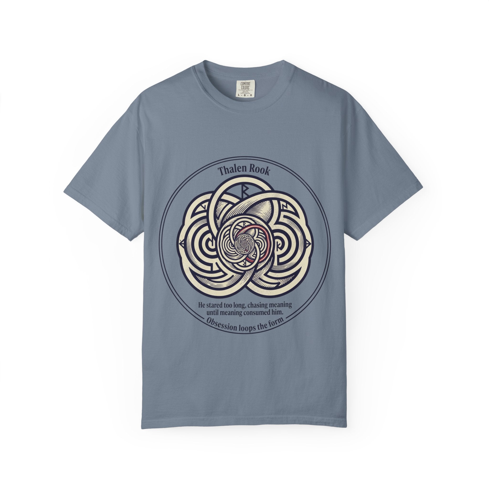 Power Runs Black PRB Thalen Rook Celtic Knot Graphic T-Shirt — "He stared too long..." Quote Tee by Printify