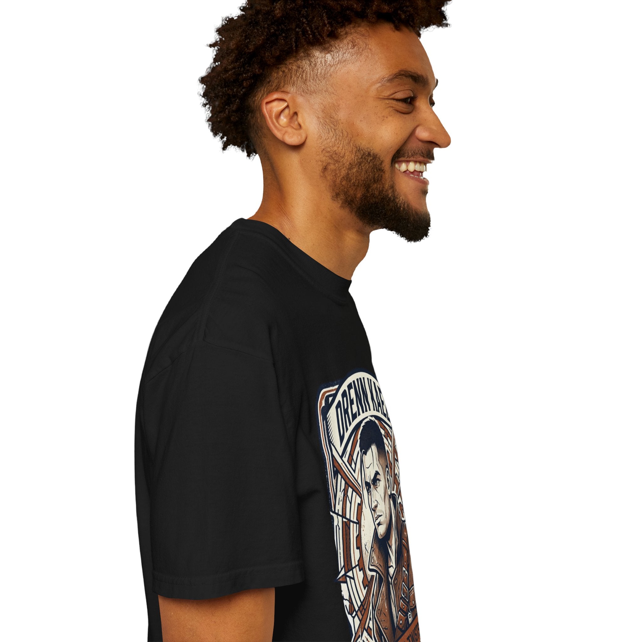 Power Runs Black PRB Drenn Kael Portrait T-Shirt — "Rebellion Twists the Axis" Graphic Tee by Printify