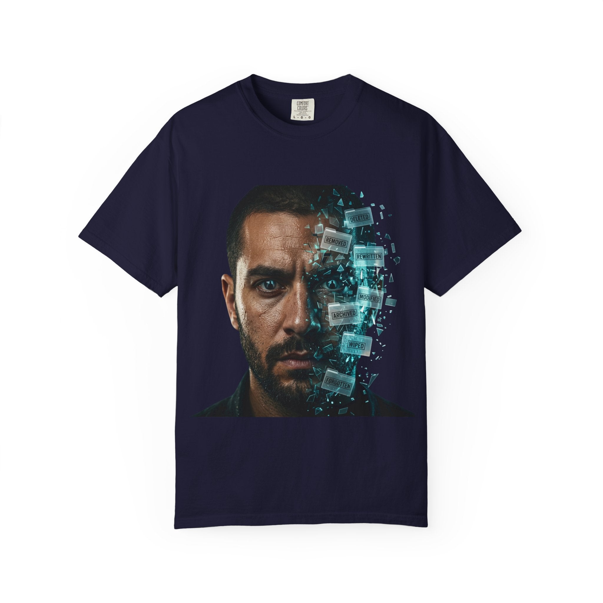 Syndication Loop Cyberpunk Portrait Tee — Tech-Noir Graphic T-Shirt | Power Runs Black by Printify