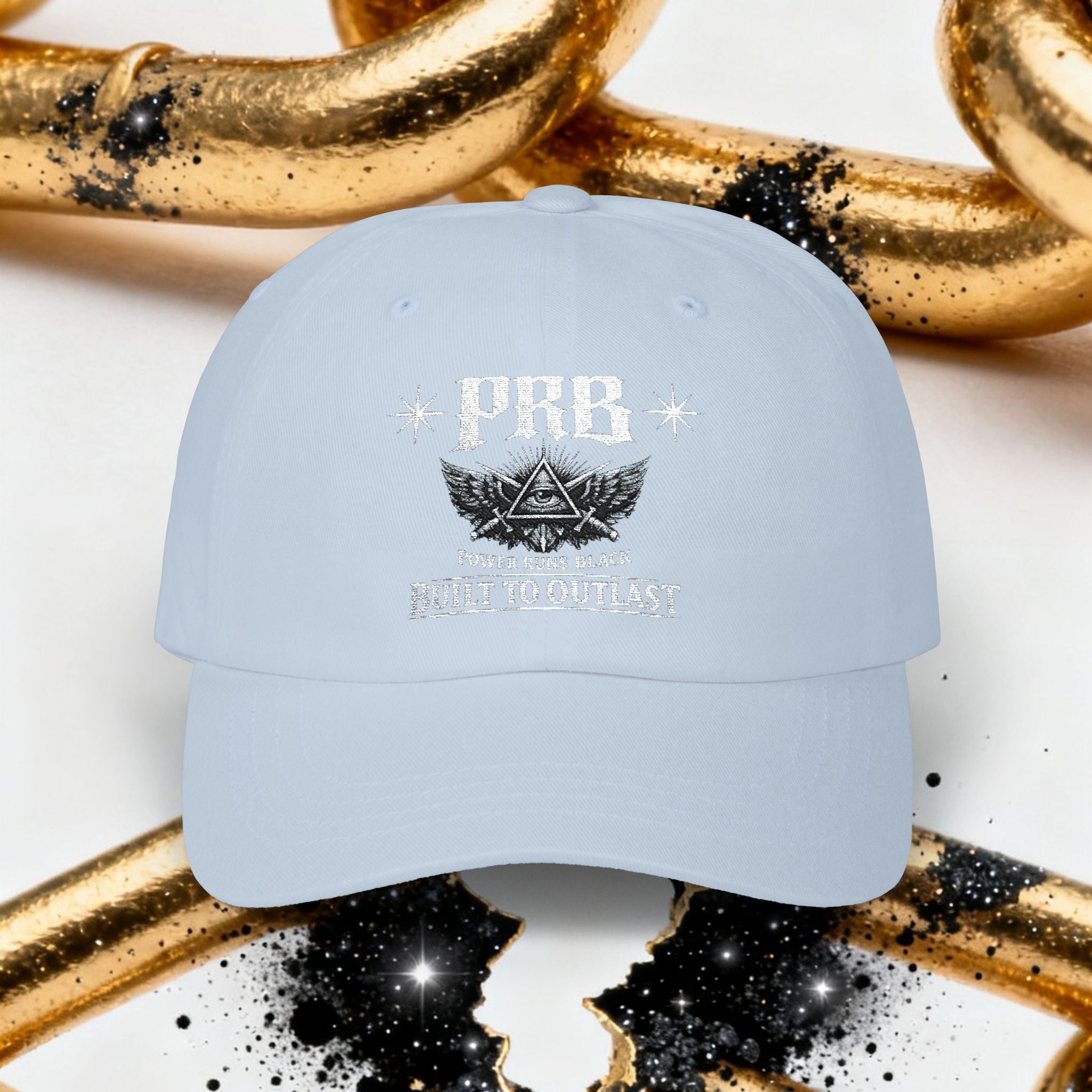 PRB Dad Cap — Vintage Crest Embroidered Baseball Hat by Power Runs Black
