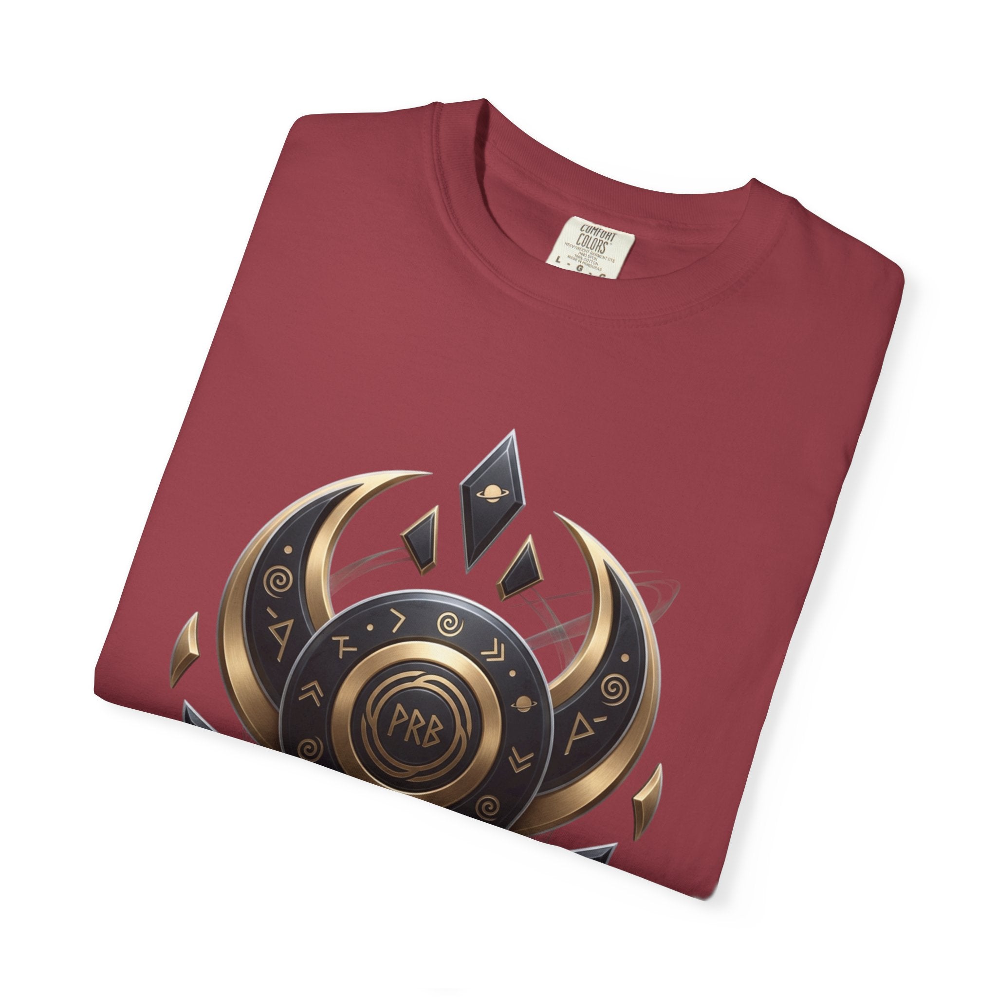 Power Runs Black Mystic Compass Disc T-Shirt — Geometric Gold & Black Emblem Tee by Printify