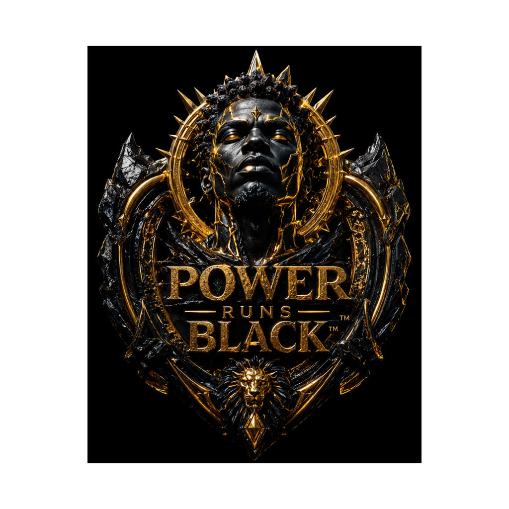 Power Runs Black Matte Poster — Gold & Black Regal Wall Art by Power Runs Black