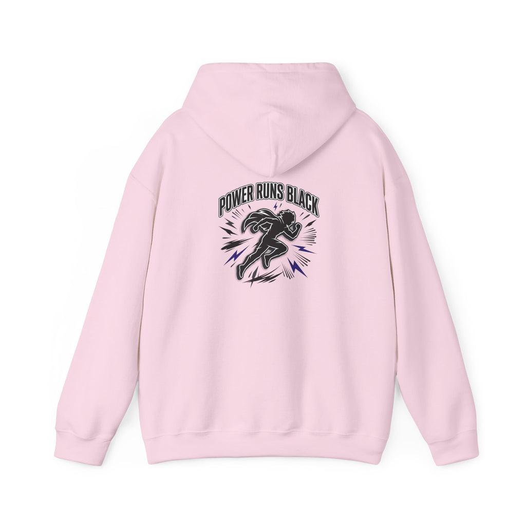 Power Runs Black Hoodie — Bold Graphic Athletic Streetwear by Printify