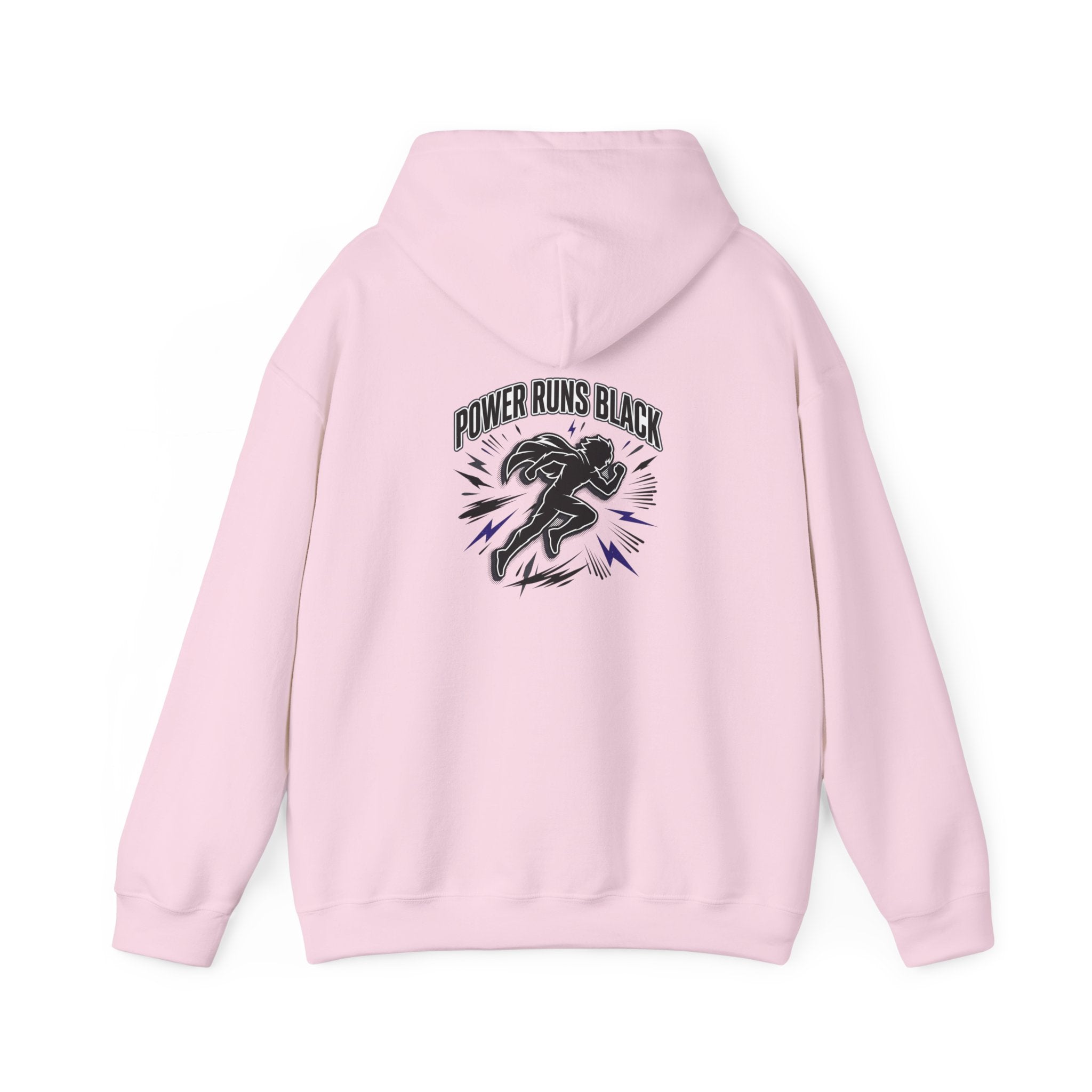 Power Runs Black Hoodie — Bold Graphic Athletic Streetwear by Printify