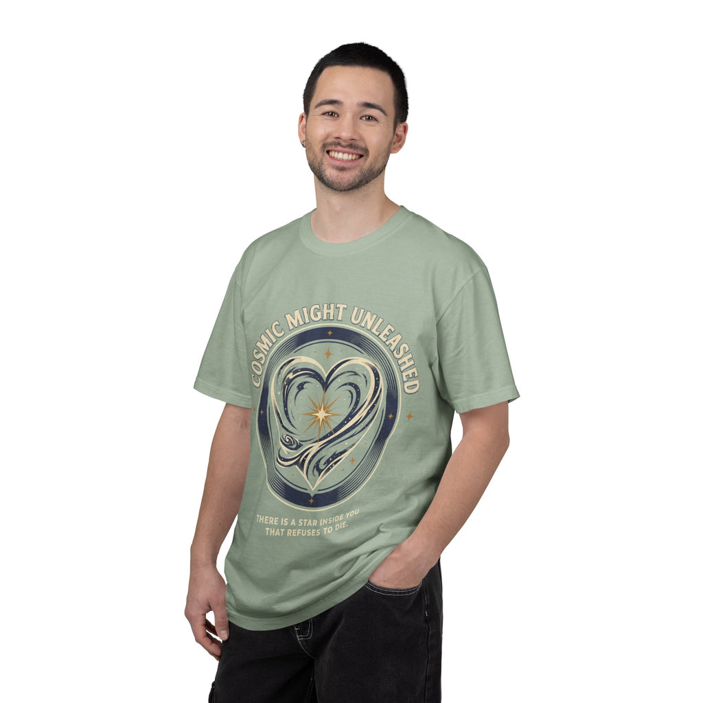 PRB Starforged Flex Cosmic Might Unleashed Heart Graphic T-Shirt — "Cosmic Might Unleashed" Astral Design by Power Runs Black
