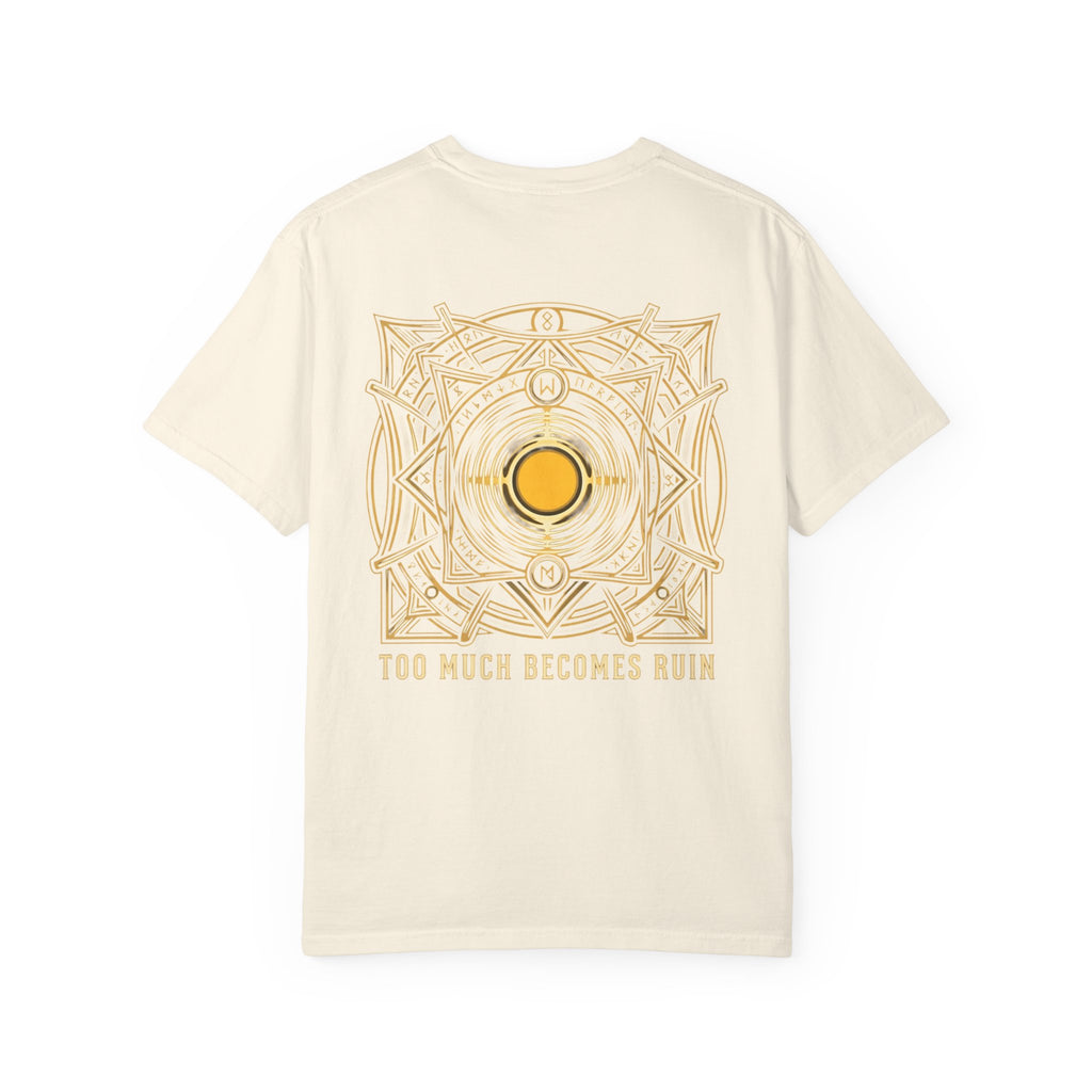 Power Runs Black PRB — Veyra Kain Geometric Sigil Tee with “Too Much Becomes Ruin” Graphic T-Shirt by Power Runs Black